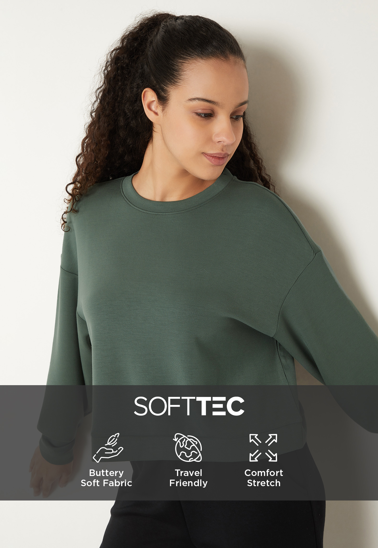 Women Solid Boxy Fit Sports Sweatshirt-image-13