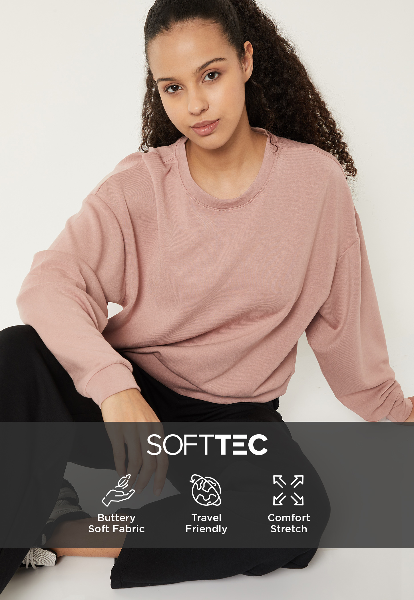Women Solid Boxy Fit Sports Sweatshirt-image-11