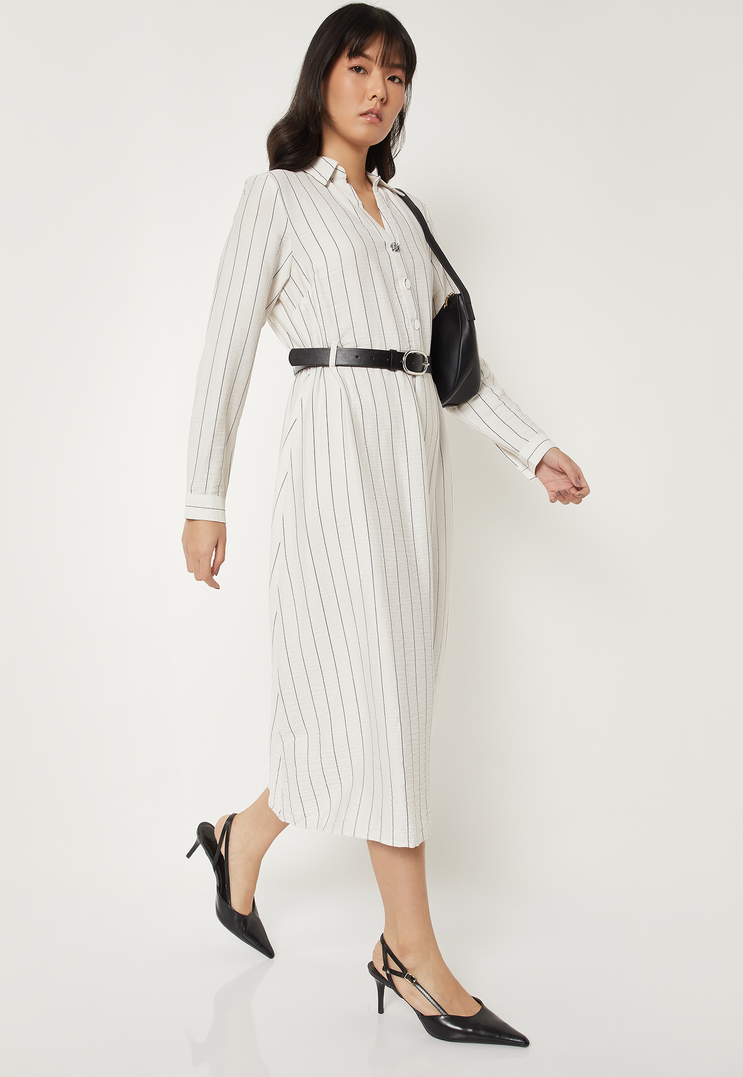 Women Solid Shirt Dress with Belt-picture-30