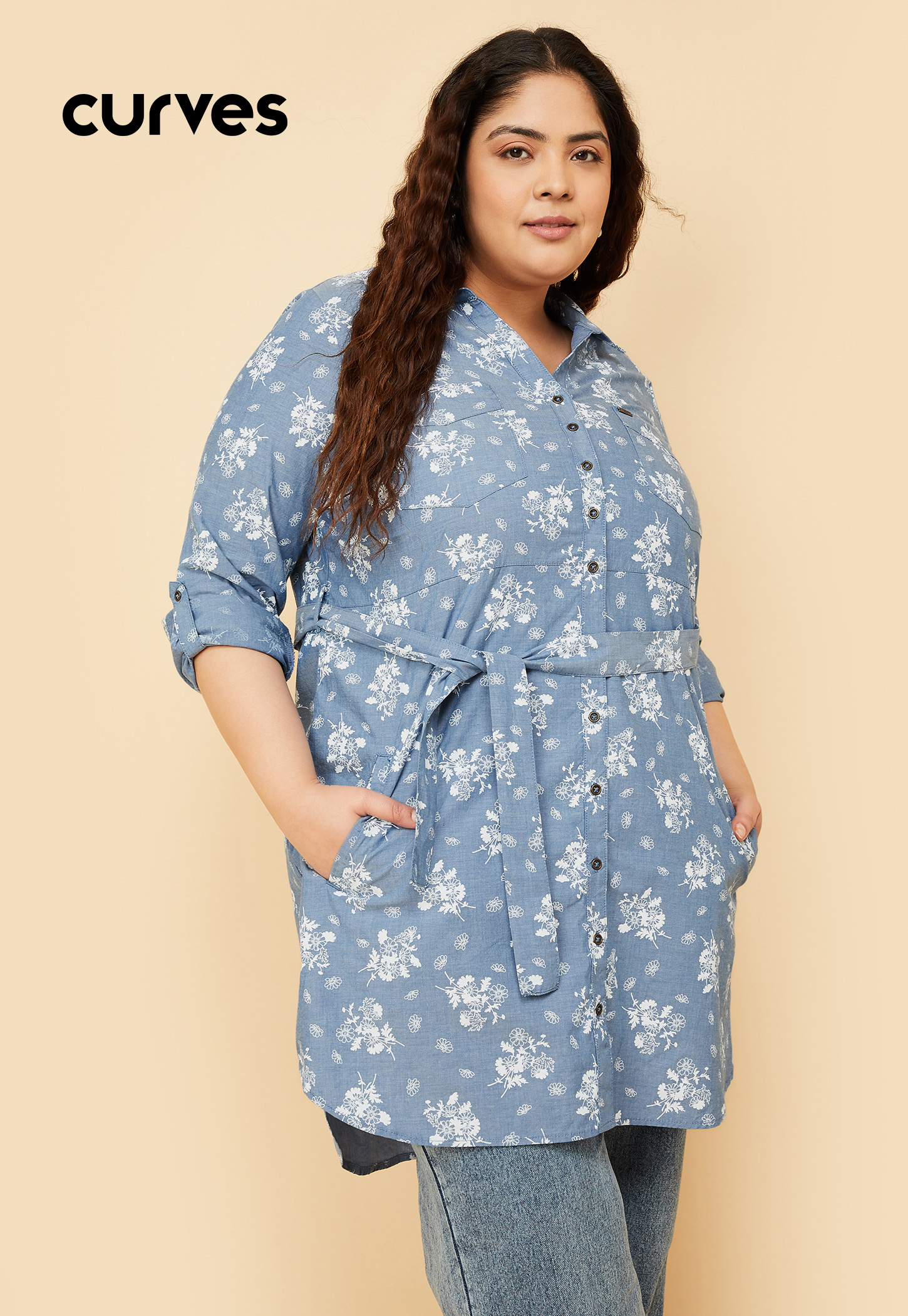 Women Floral Print Shirt Dress with Belt-picture-20