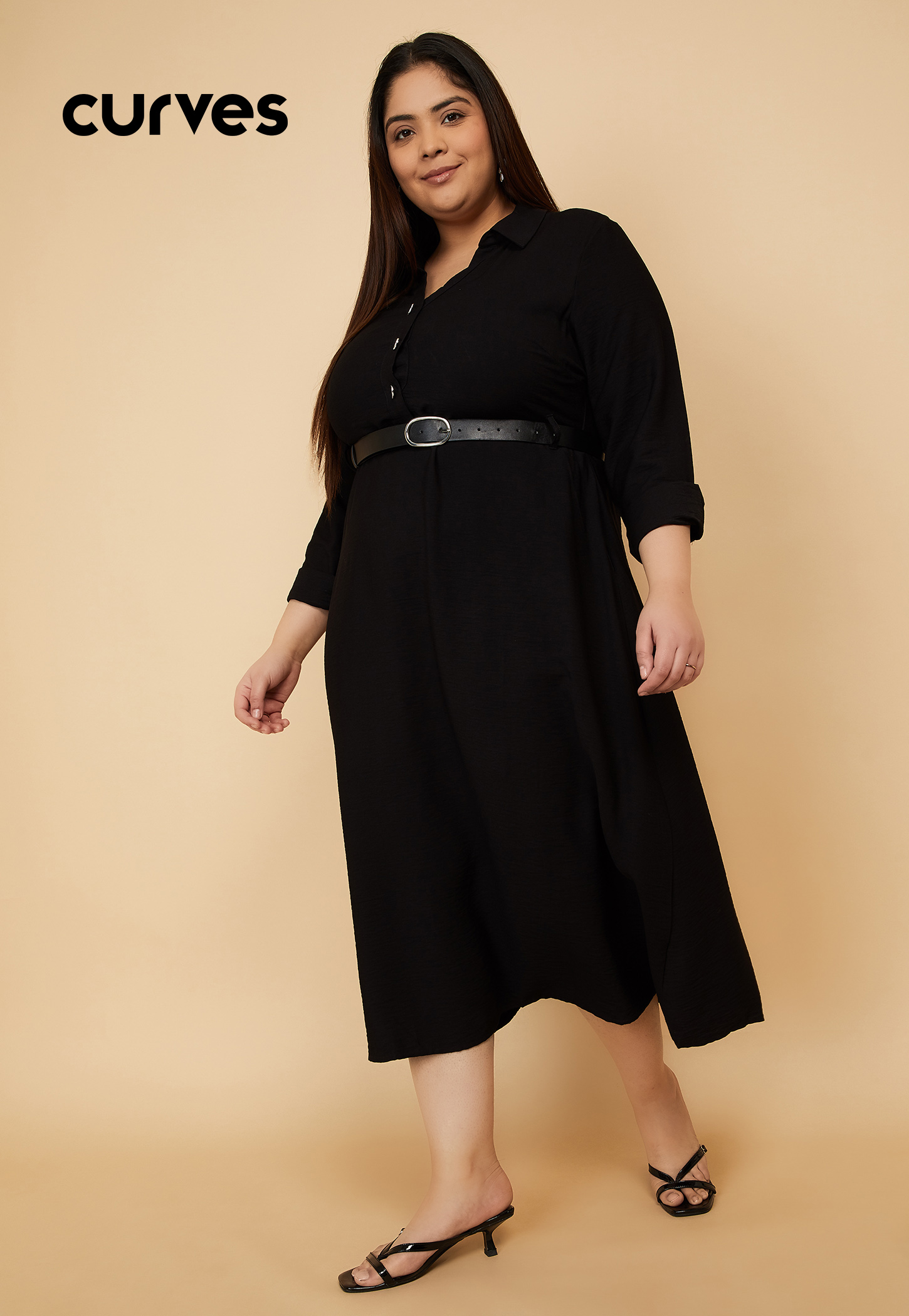 Women Solid Shirt Dress with Belt-image-11