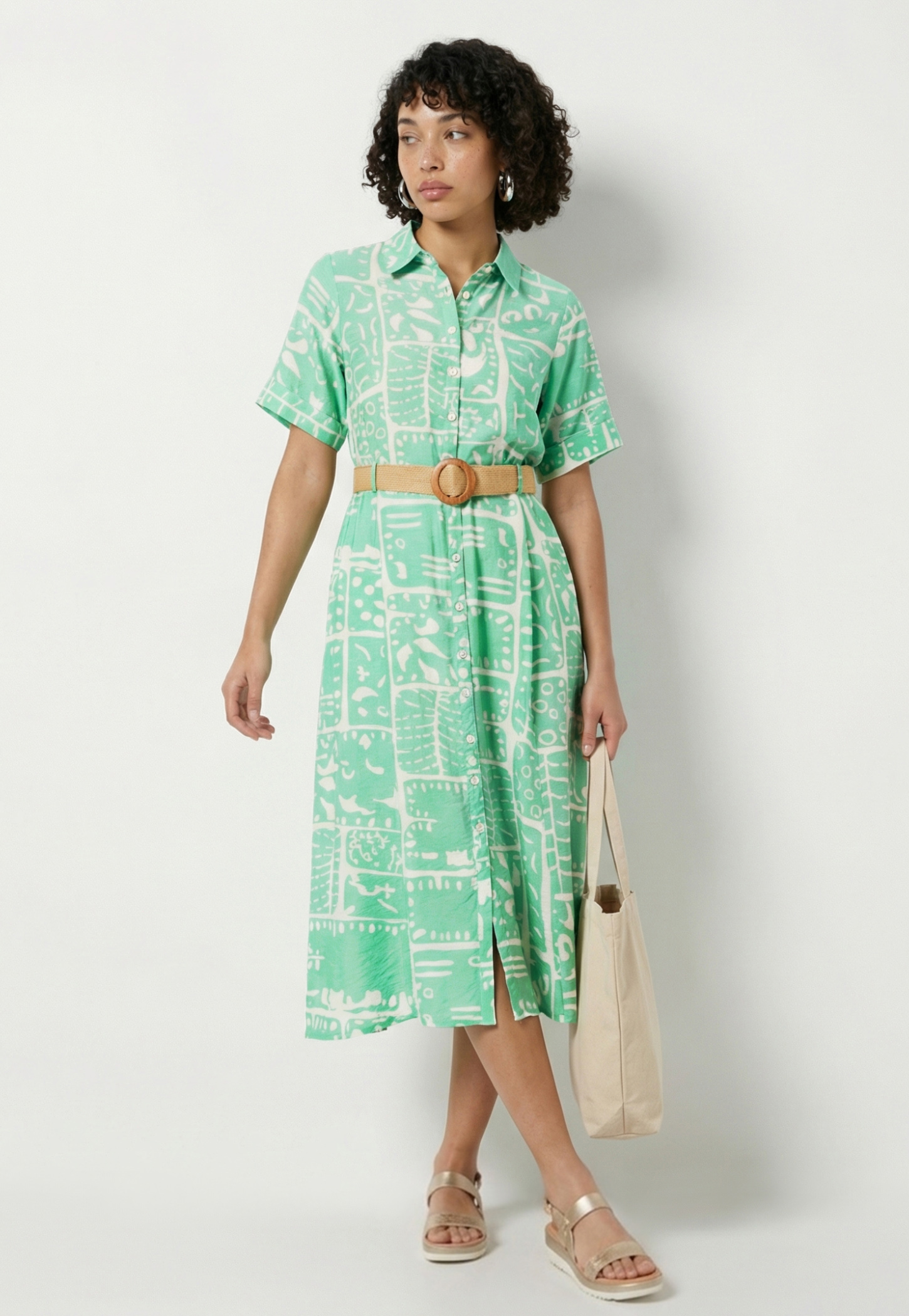 Women Printed Shirt Dress with Belt-picture-41