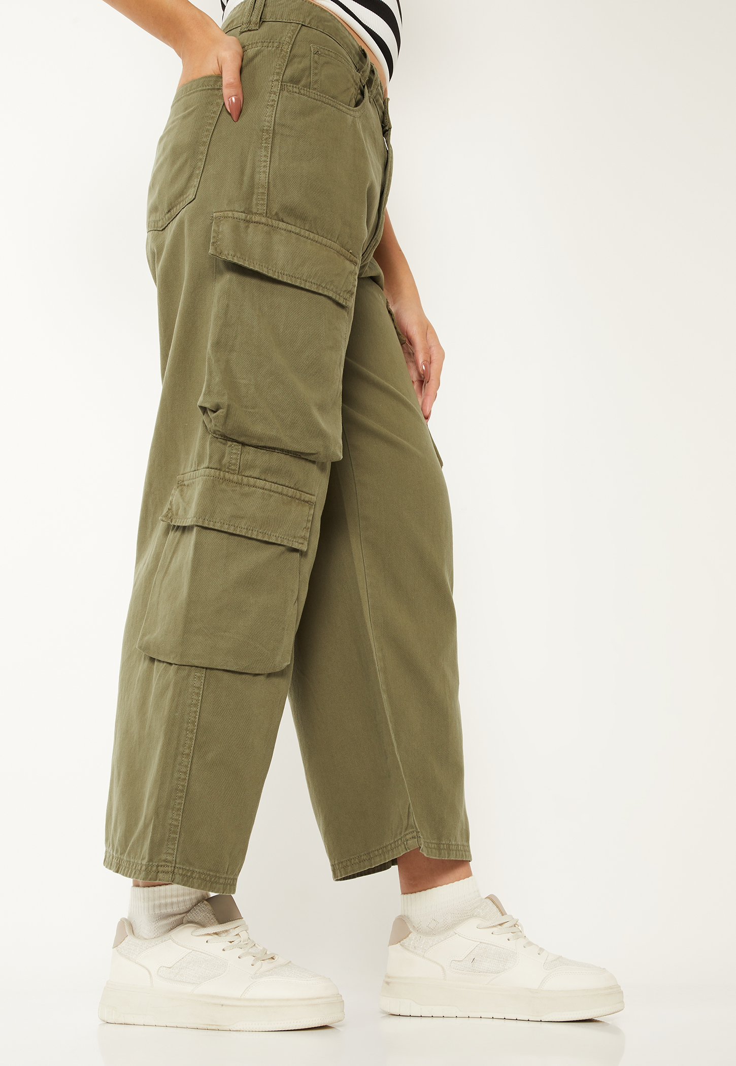 Women Solid Cargo Trousers-picture-27