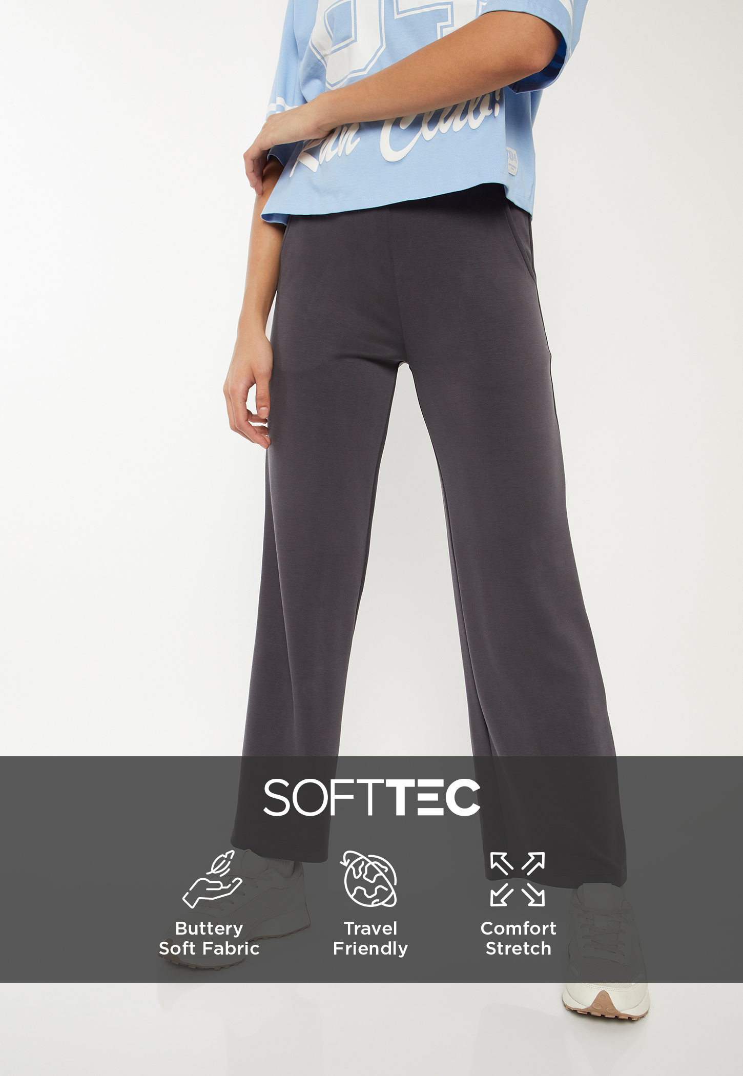 Women Solid Wide Leg Sports Track Pants-picture-43