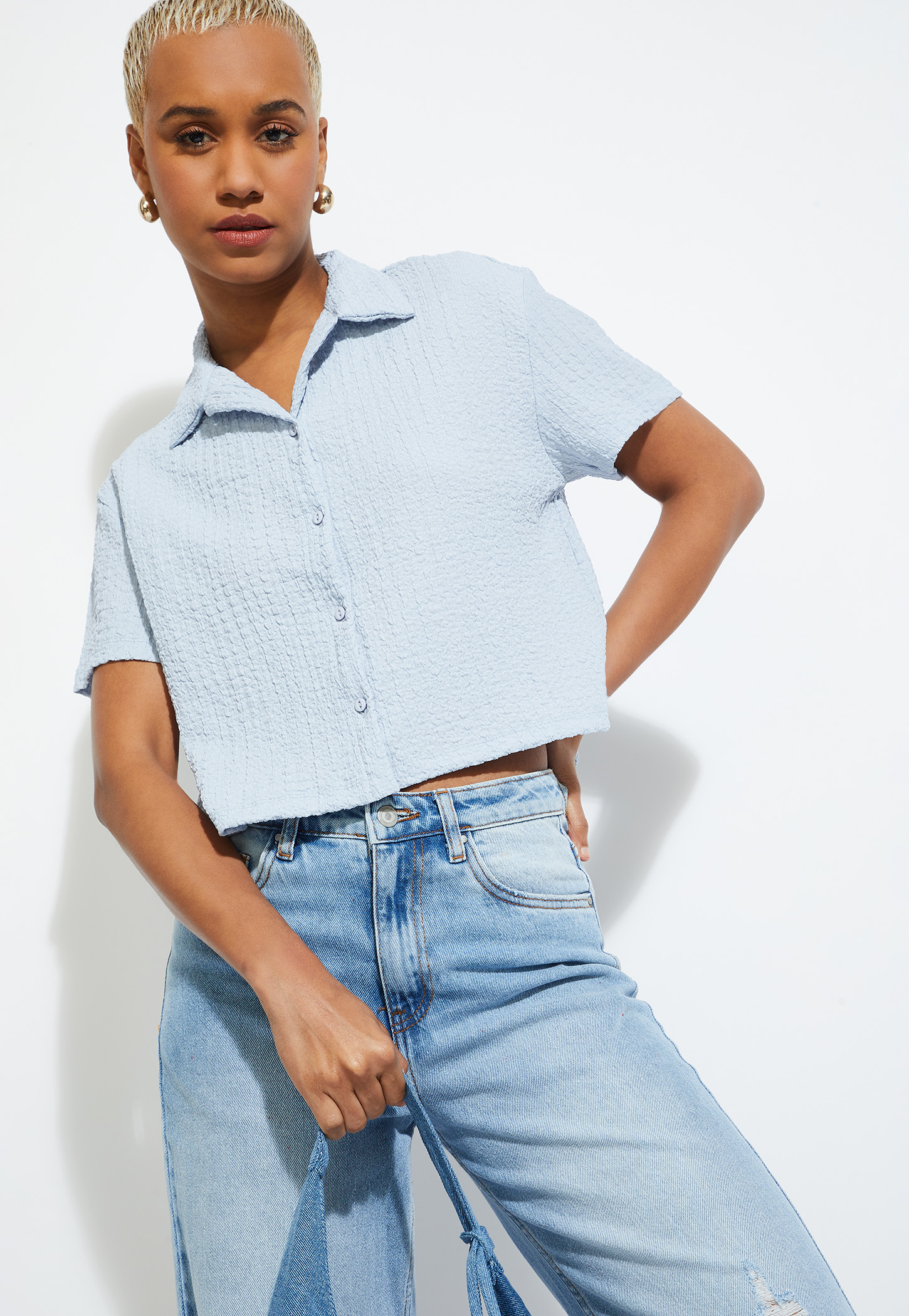 ALAYA F x URB_N Women Textured Boxy Fit Crop Shirt-picture-20