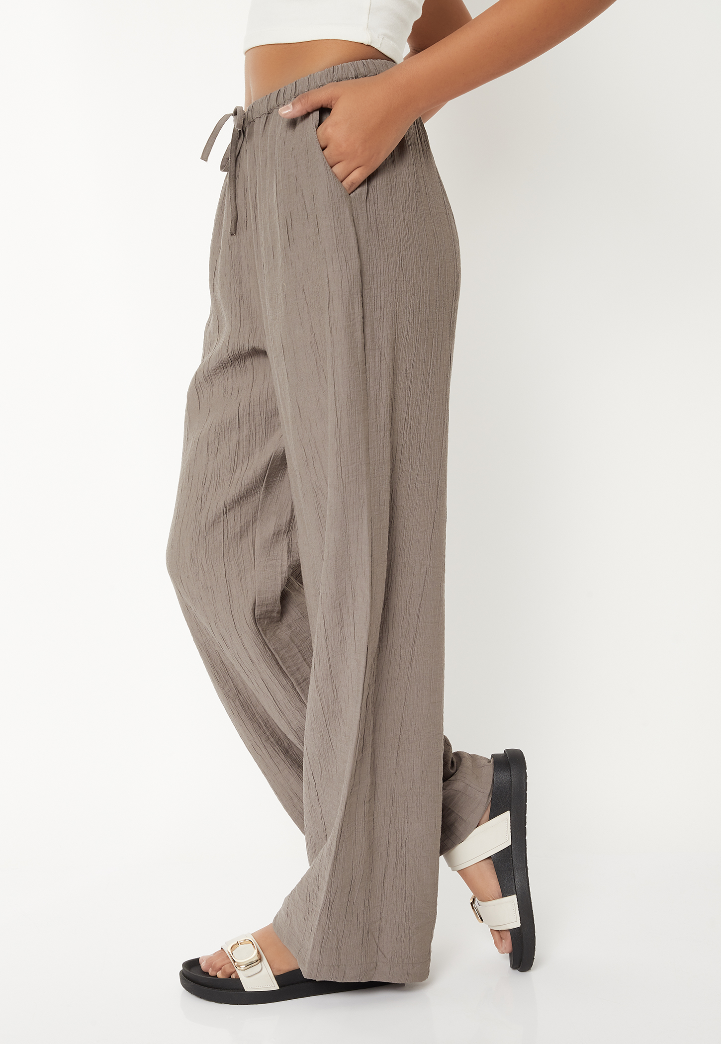 Women Textured Relaxed Fit Trousers