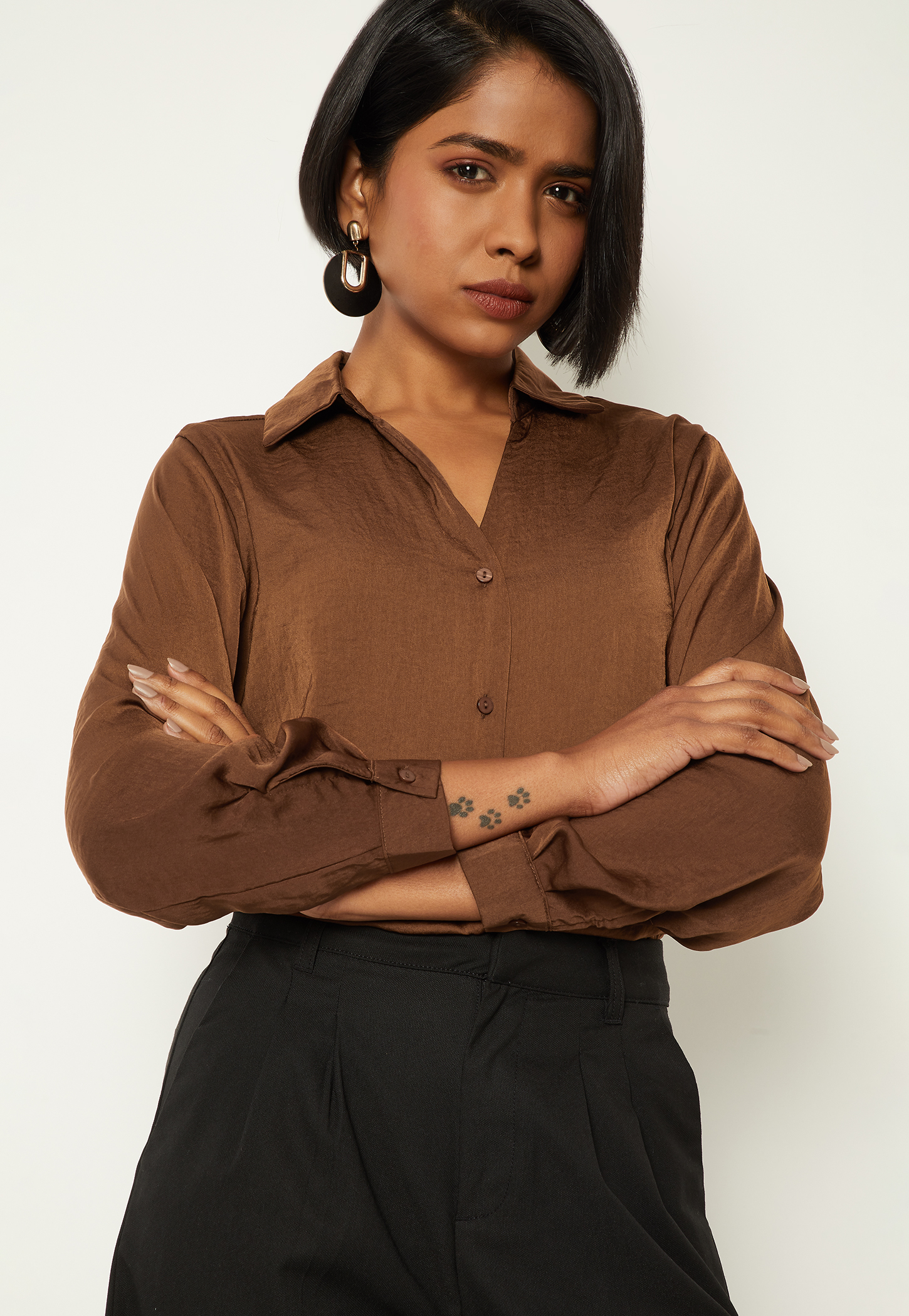 Women Satin Finish Shirt Style Top-picture-23