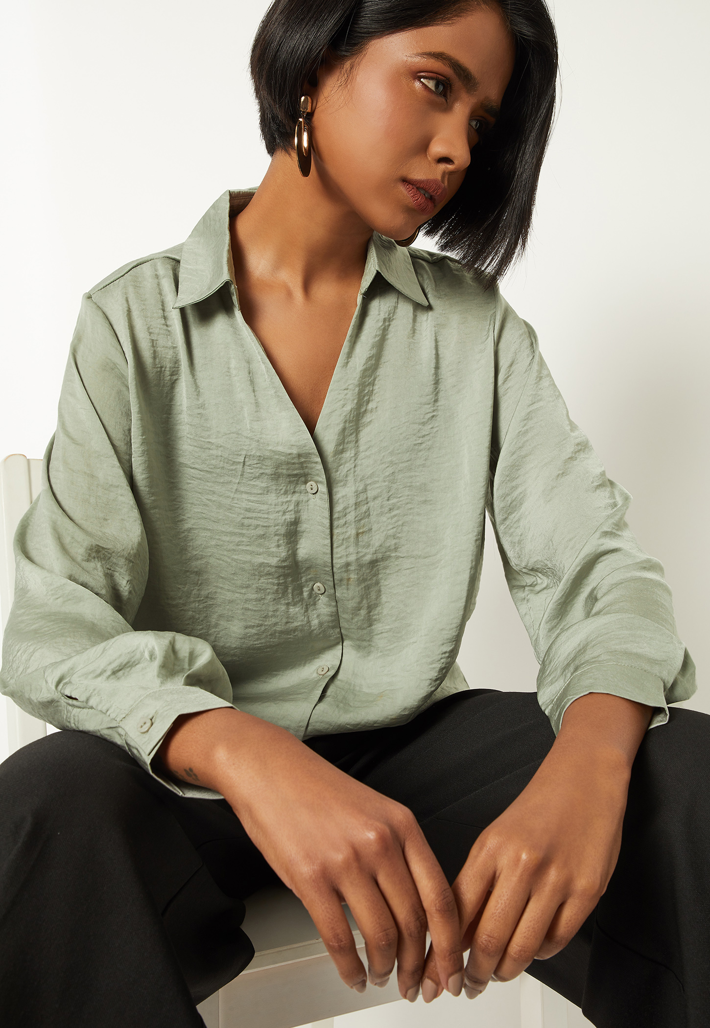 Women Satin Finish Shirt Style Top-picture-29