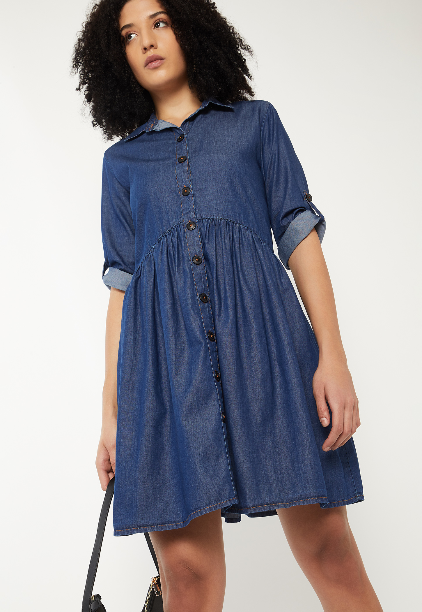 Women Washed Denim Shirt Dress-image-45