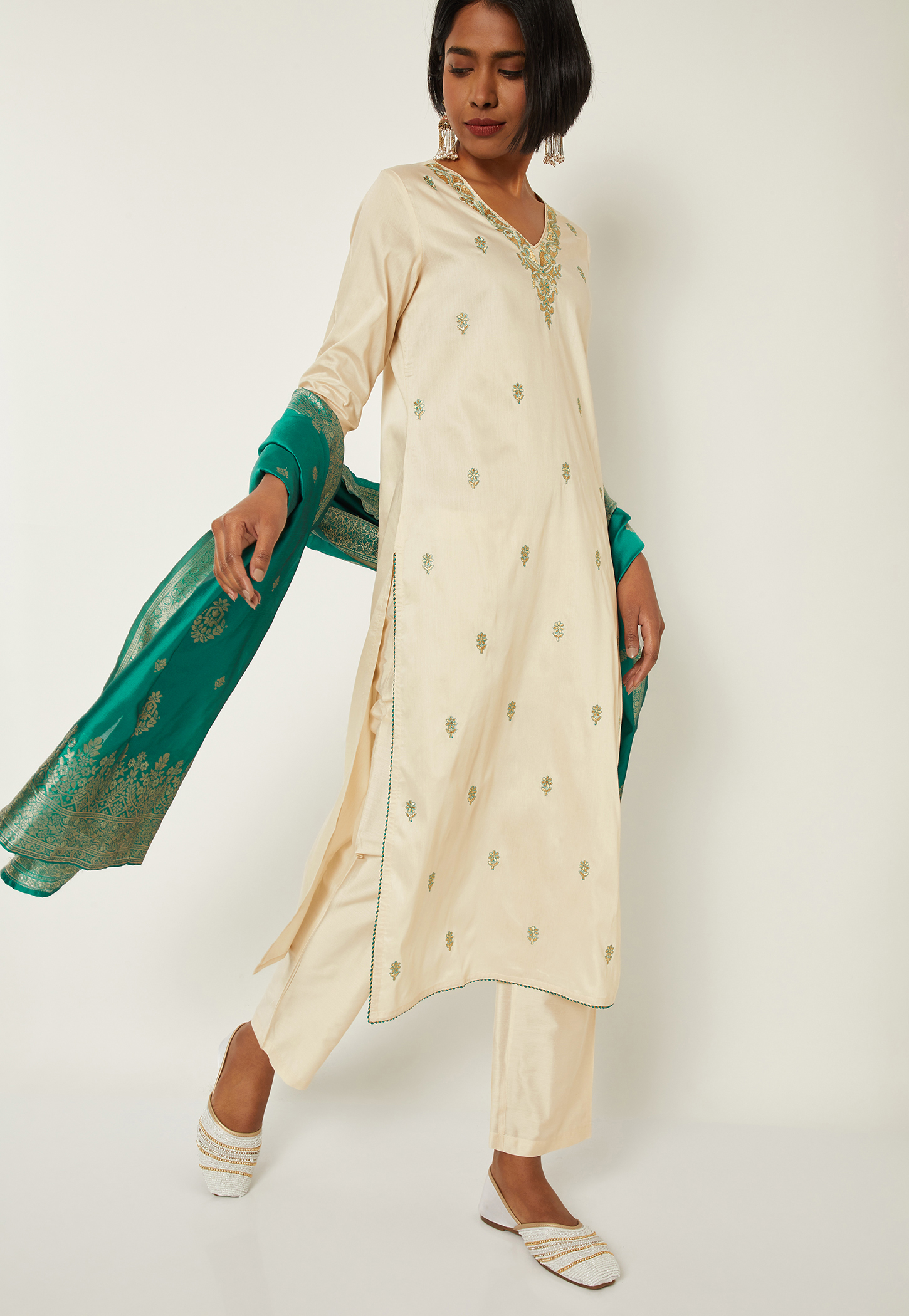 Women Embroidered A-line Kurta Set with Dupatta-image-10