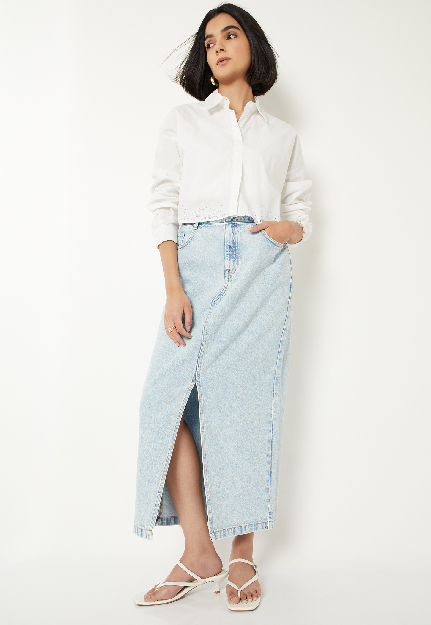 Women Washed Denim Skirt-picture-36