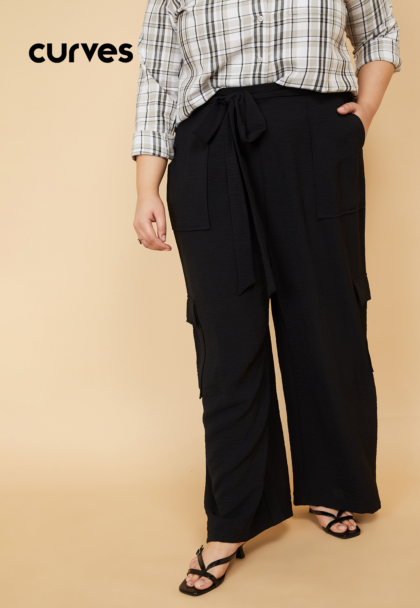 Women Solid Loose Fit Cargo Trousers-picture-34