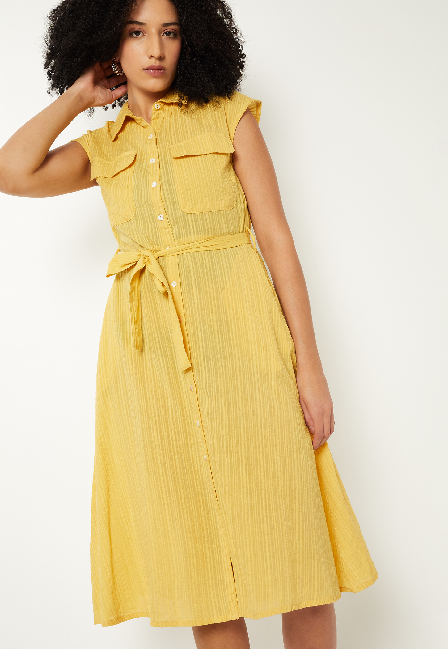 Women Striped Shirt Midi Dress-picture-53