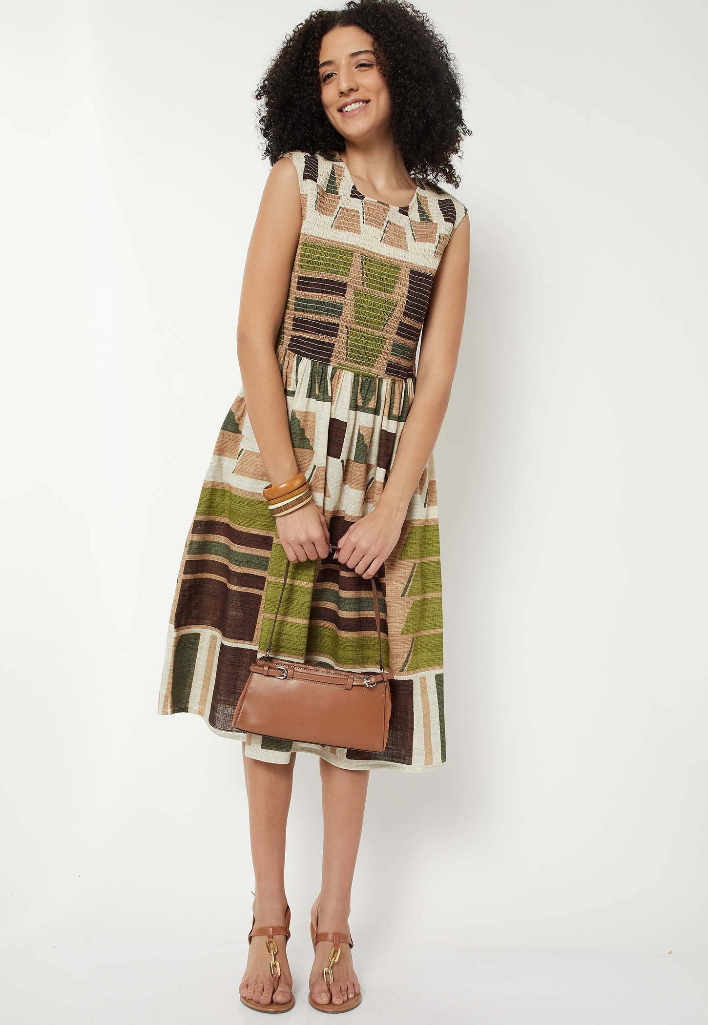 Kalki X Max Women Printed Smocked Midi Dress-picture-22