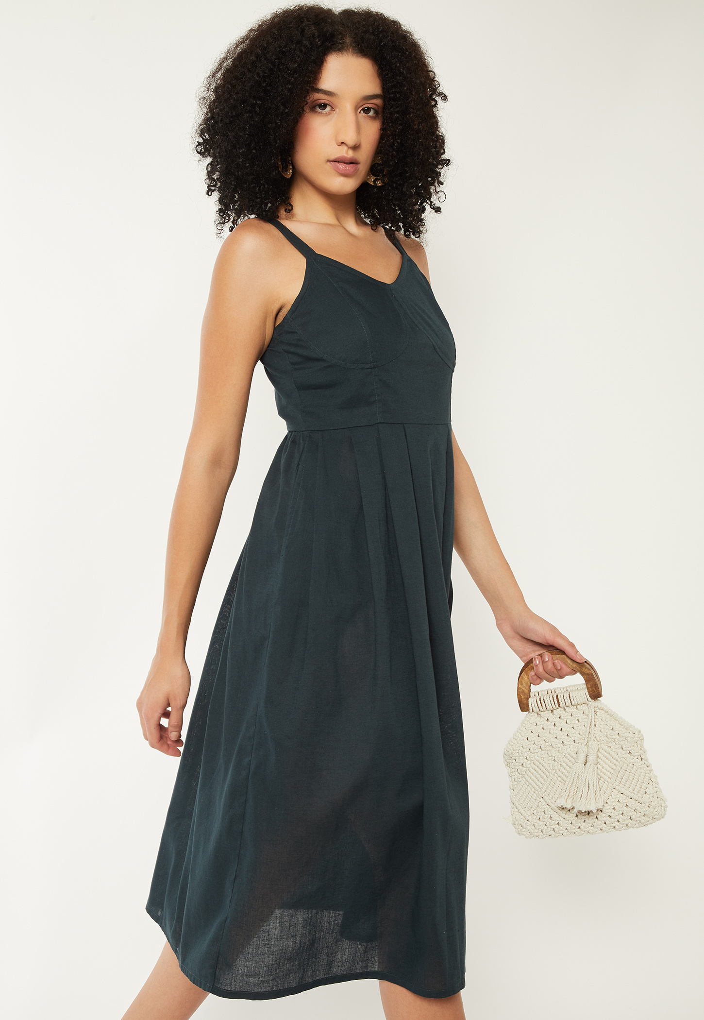 Women Pleated A-line Midi Dress-picture-49