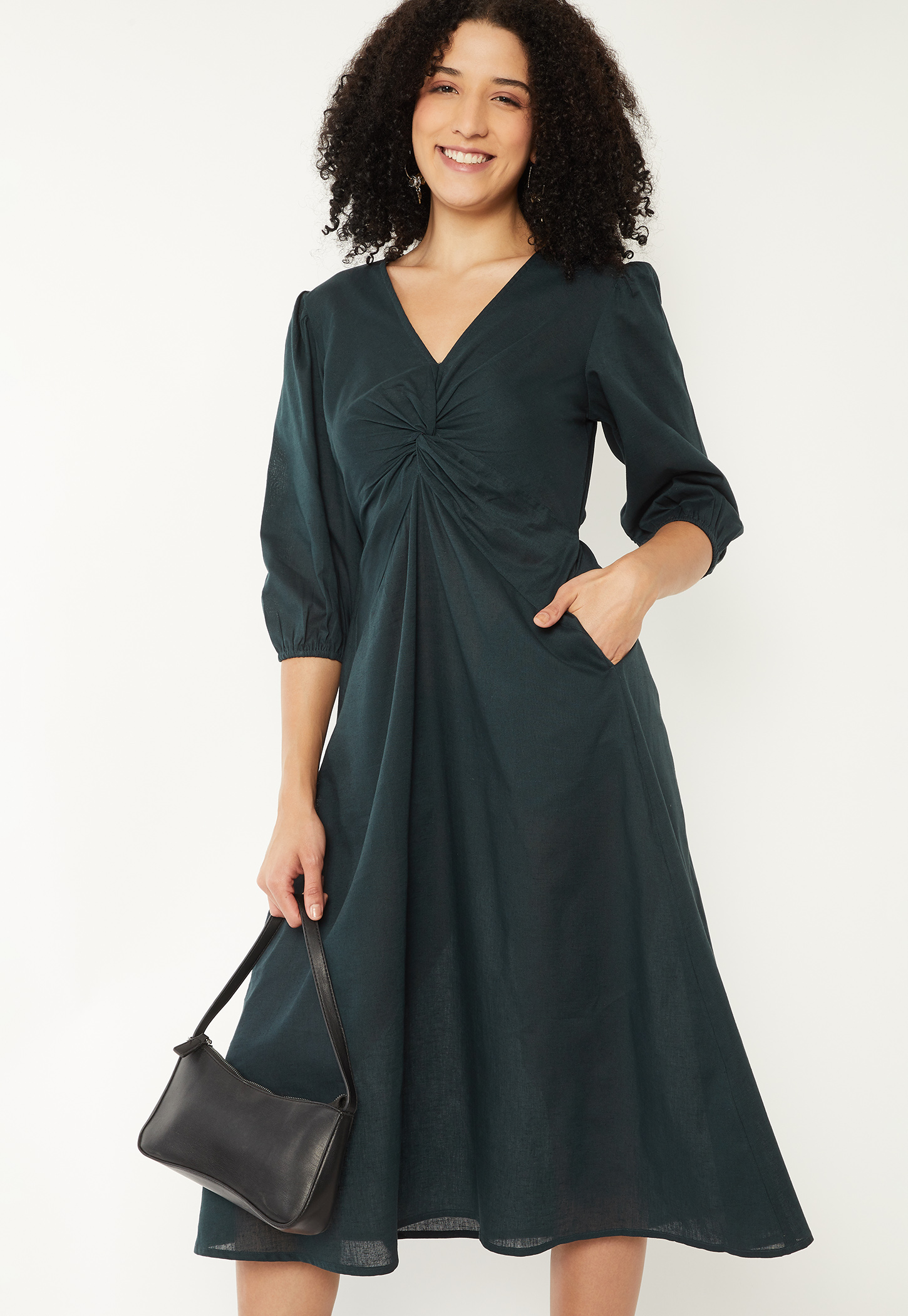 Women Solid Twist Detail Midi Dress-picture-46