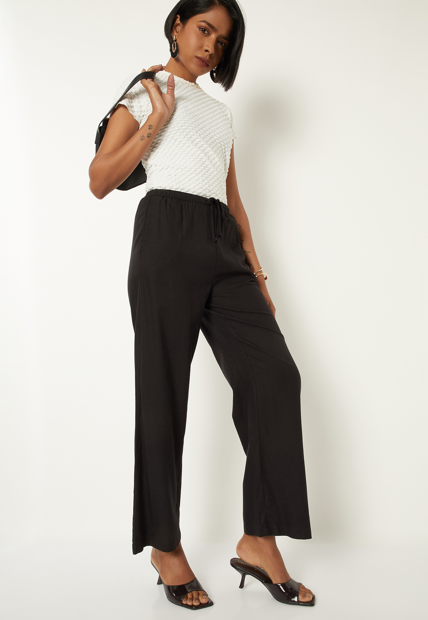 Women Solid Wide Leg Trousers-picture-12