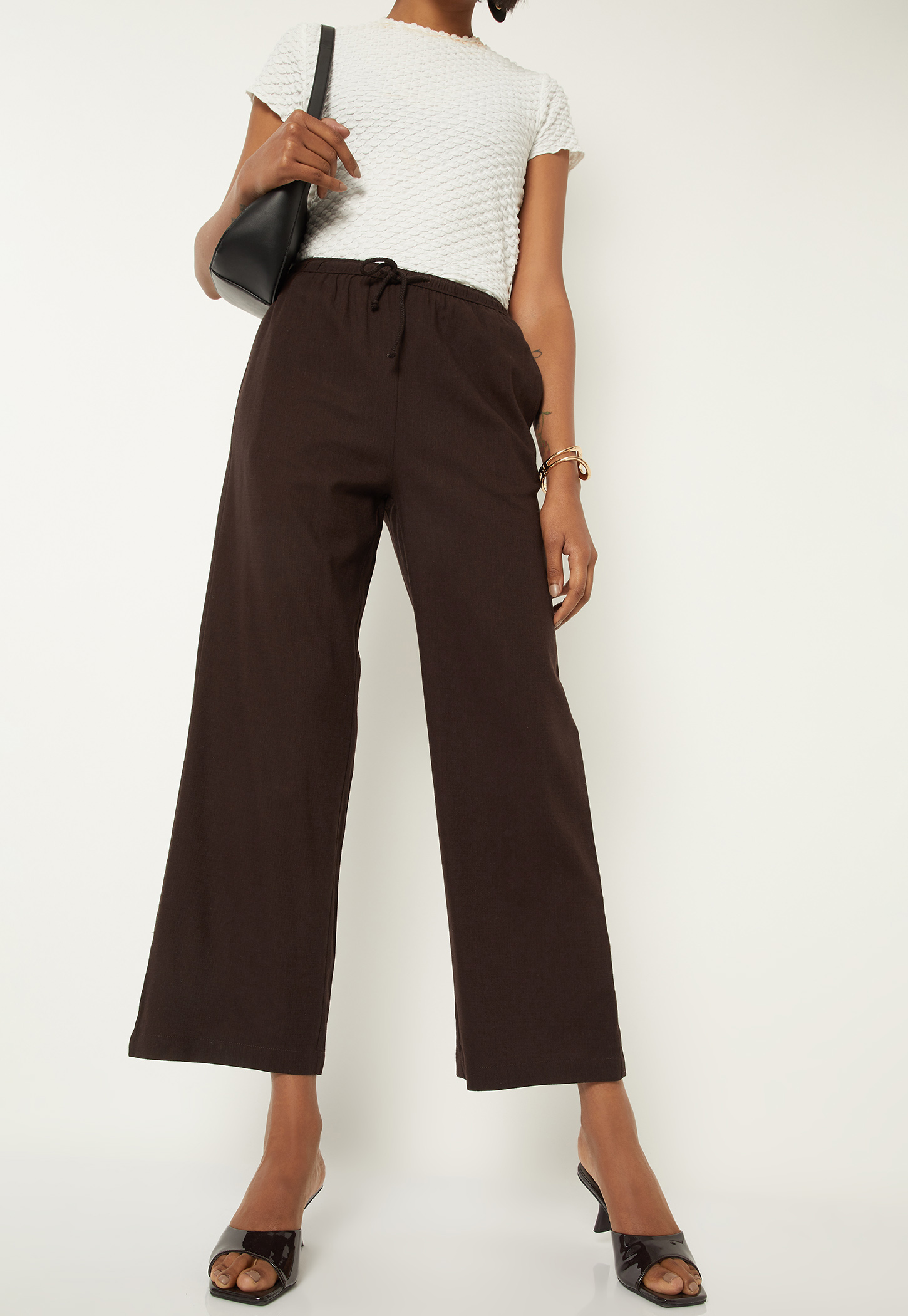 Women Solid Wide Leg Trousers-picture-35