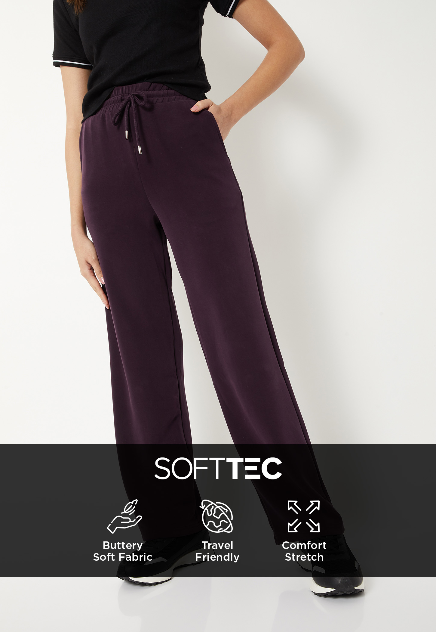 Women Solid Butter Soft Wide Leg Sports Track Pants-picture-47