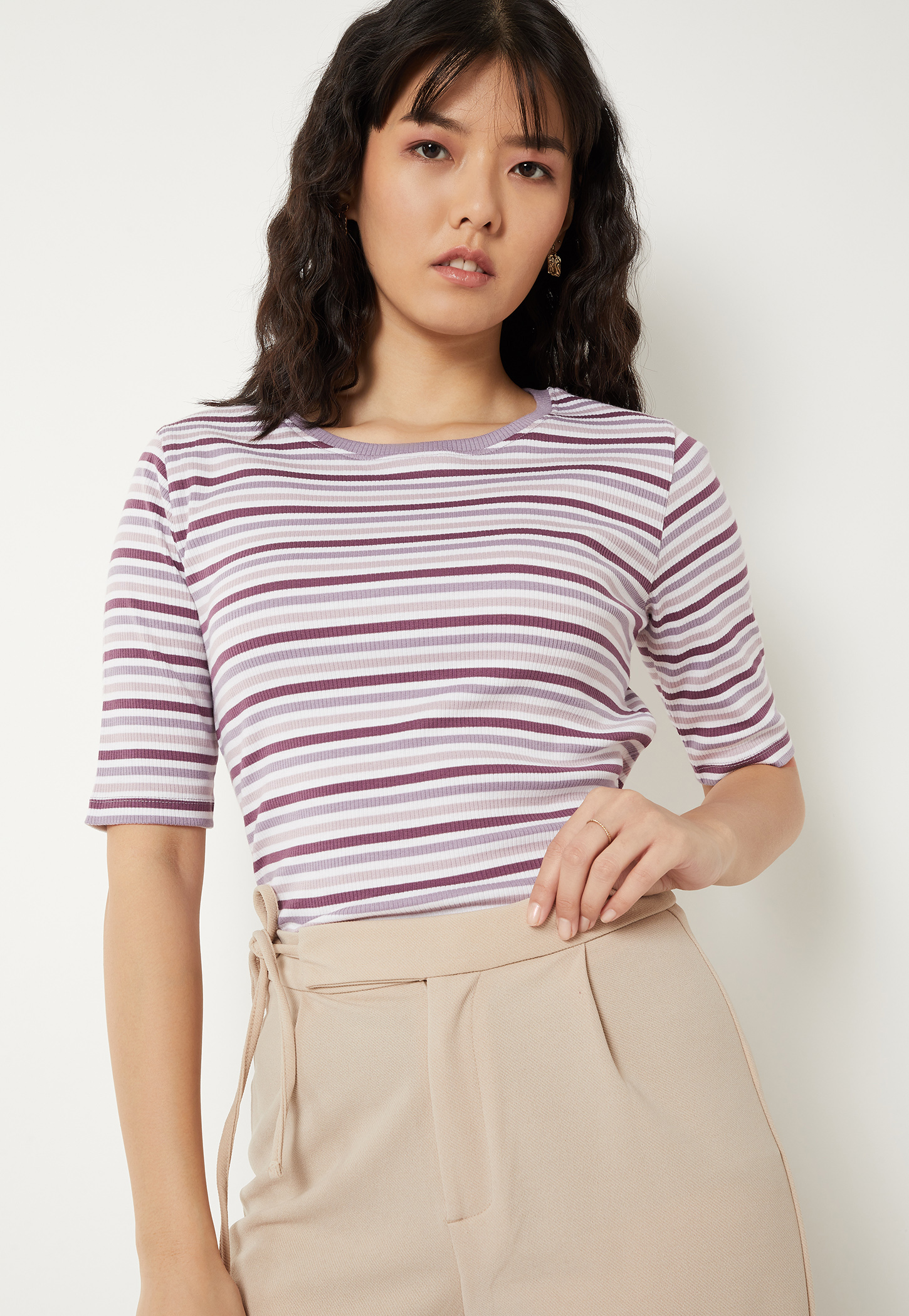 Women Striped Knit T-shirt-picture-40