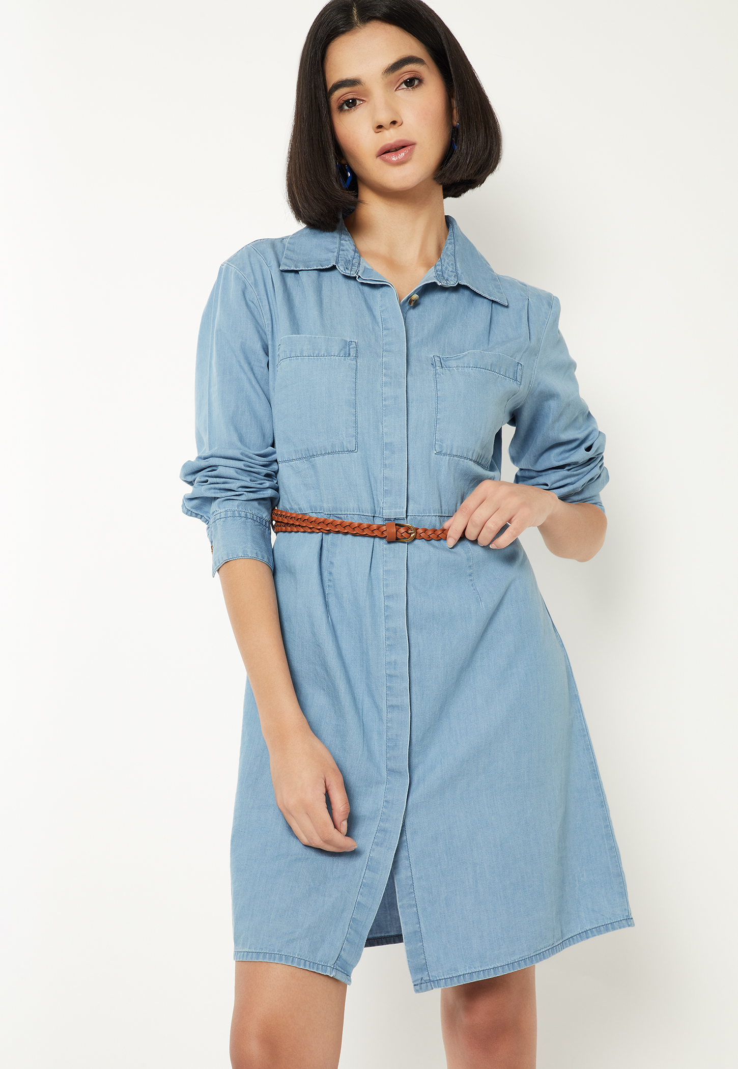 Women Solid Shirt Dress with Belt-picture-50