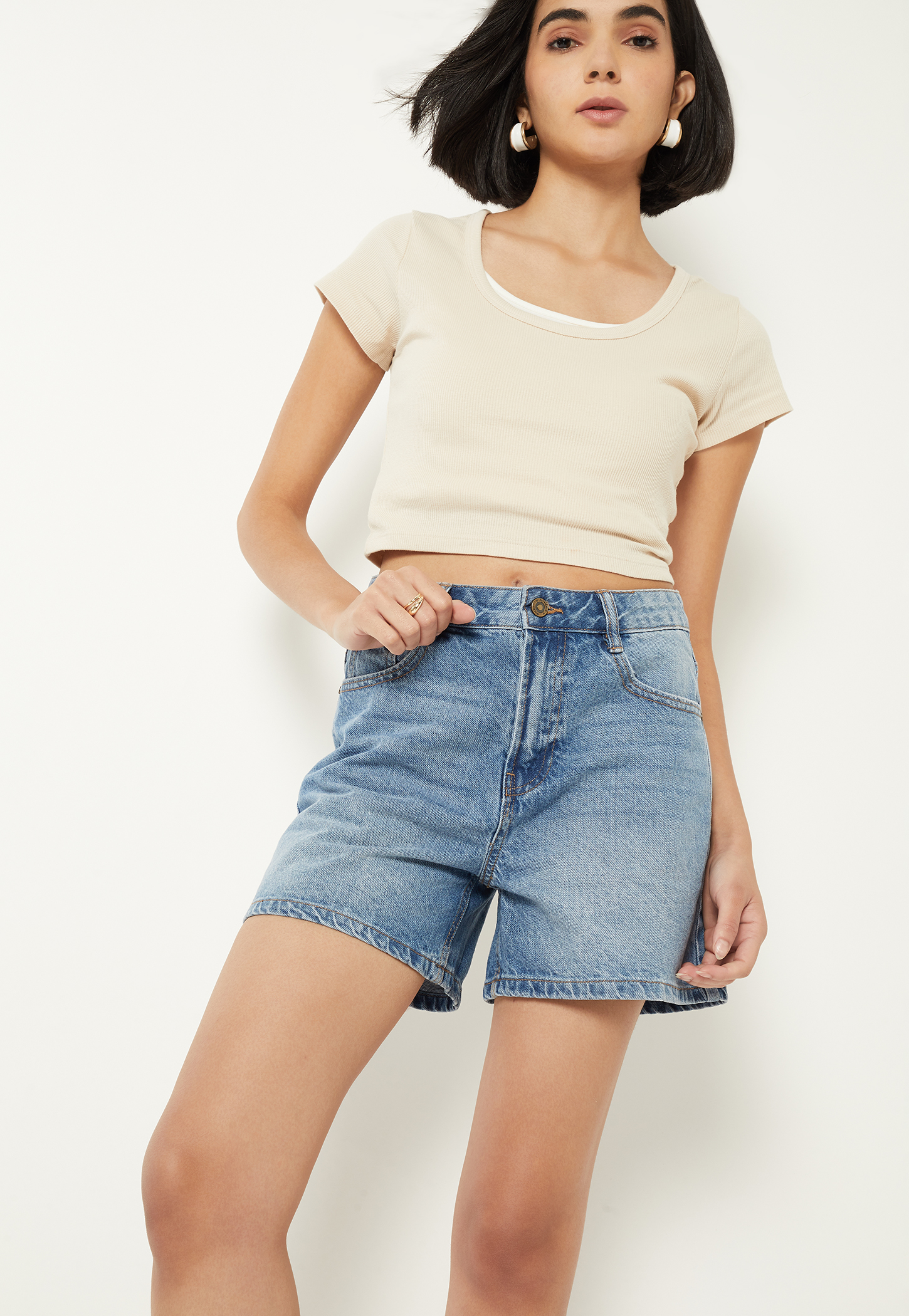 Women Washed Denim Shorts-image-48