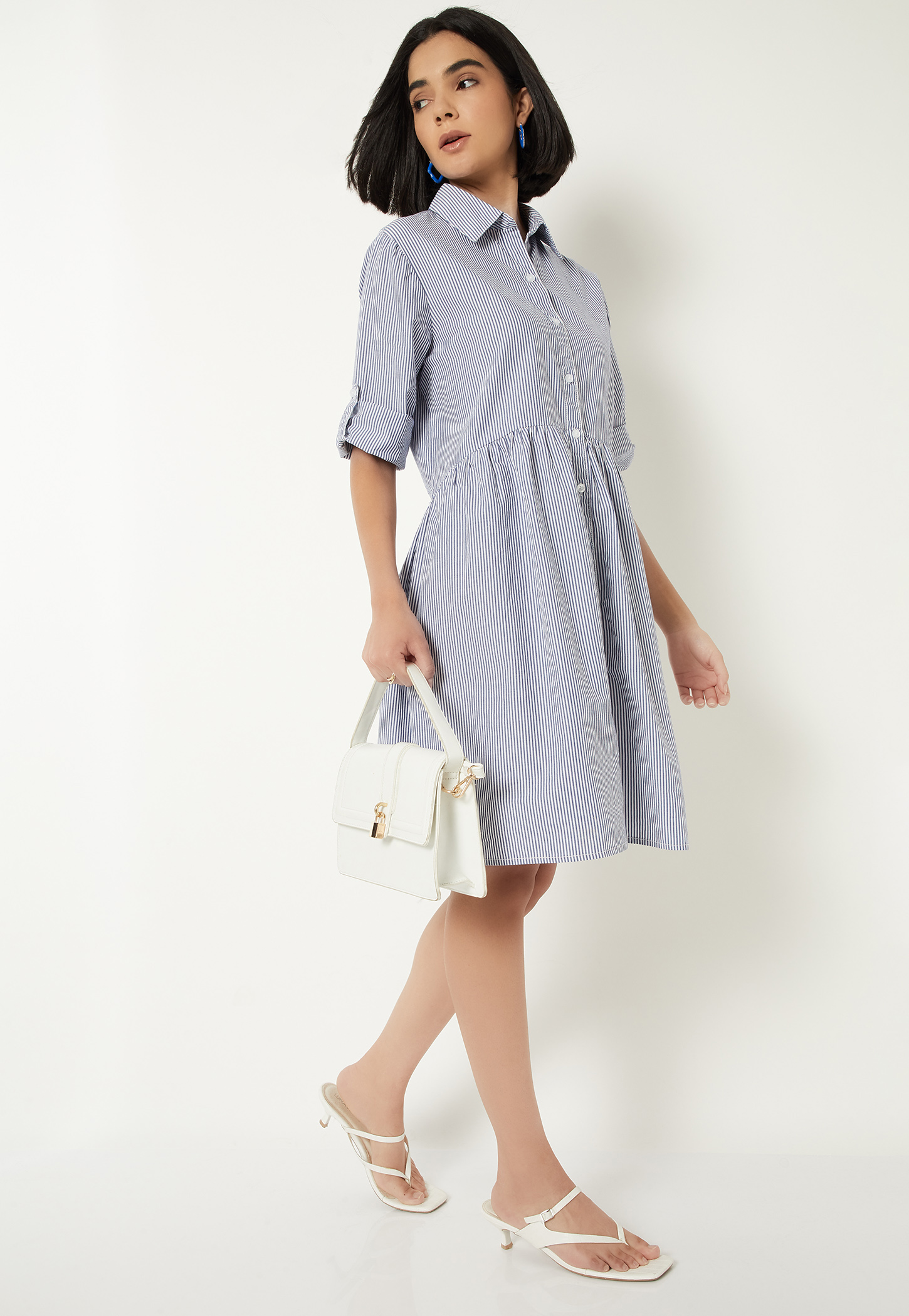 Women Striped Shirt Dress-image-12