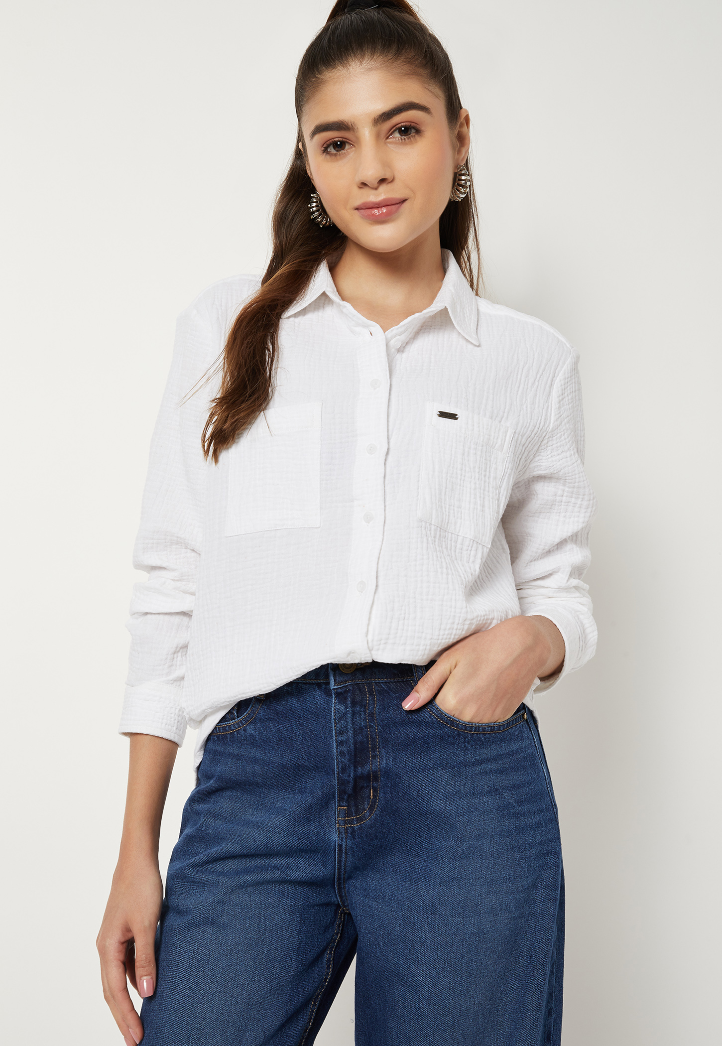 Women Textured Regular Fit Shirt-image-9