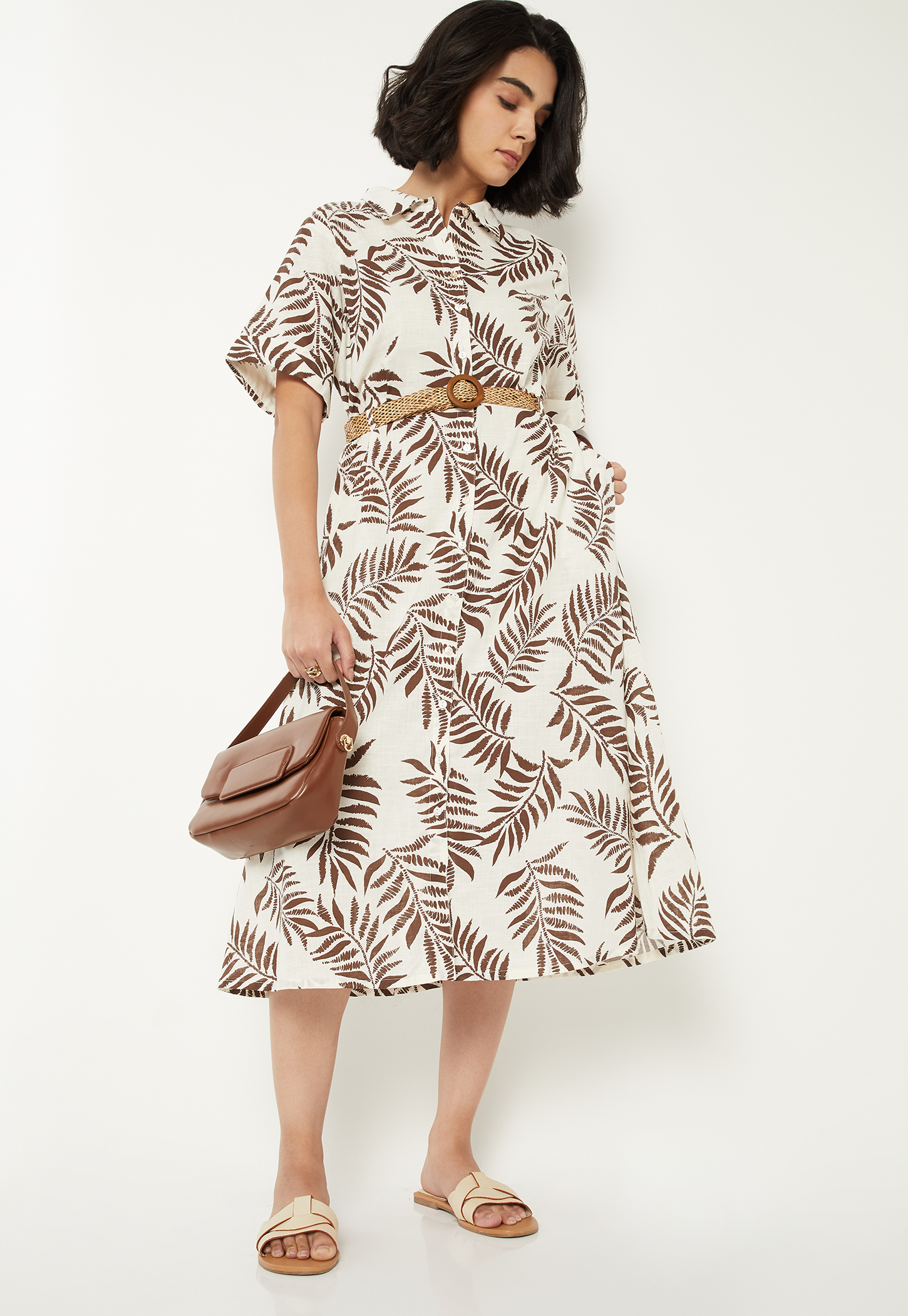 Women Printed Shirt Dress with Belt-picture-39