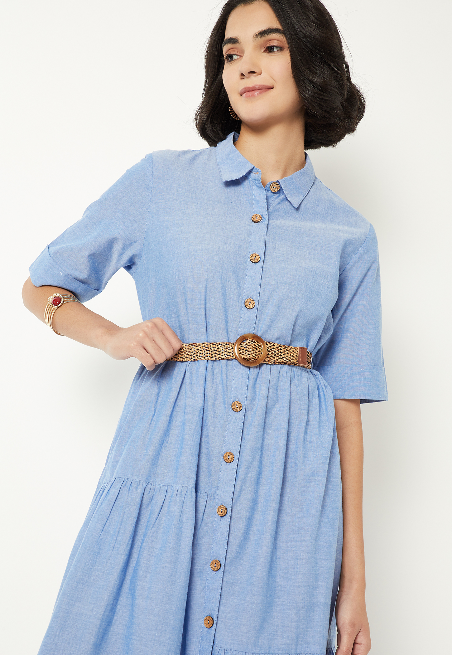 Women Solid Shirt Dress with Belt-picture-17
