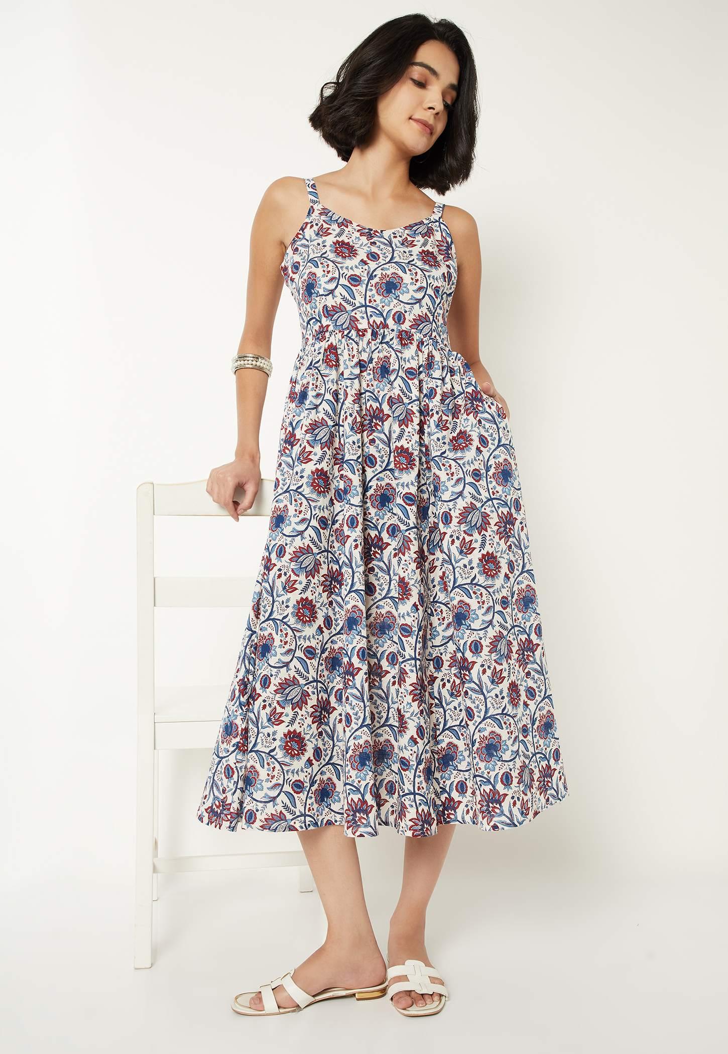 Women Floral Print A-line Midi Dress-picture-53