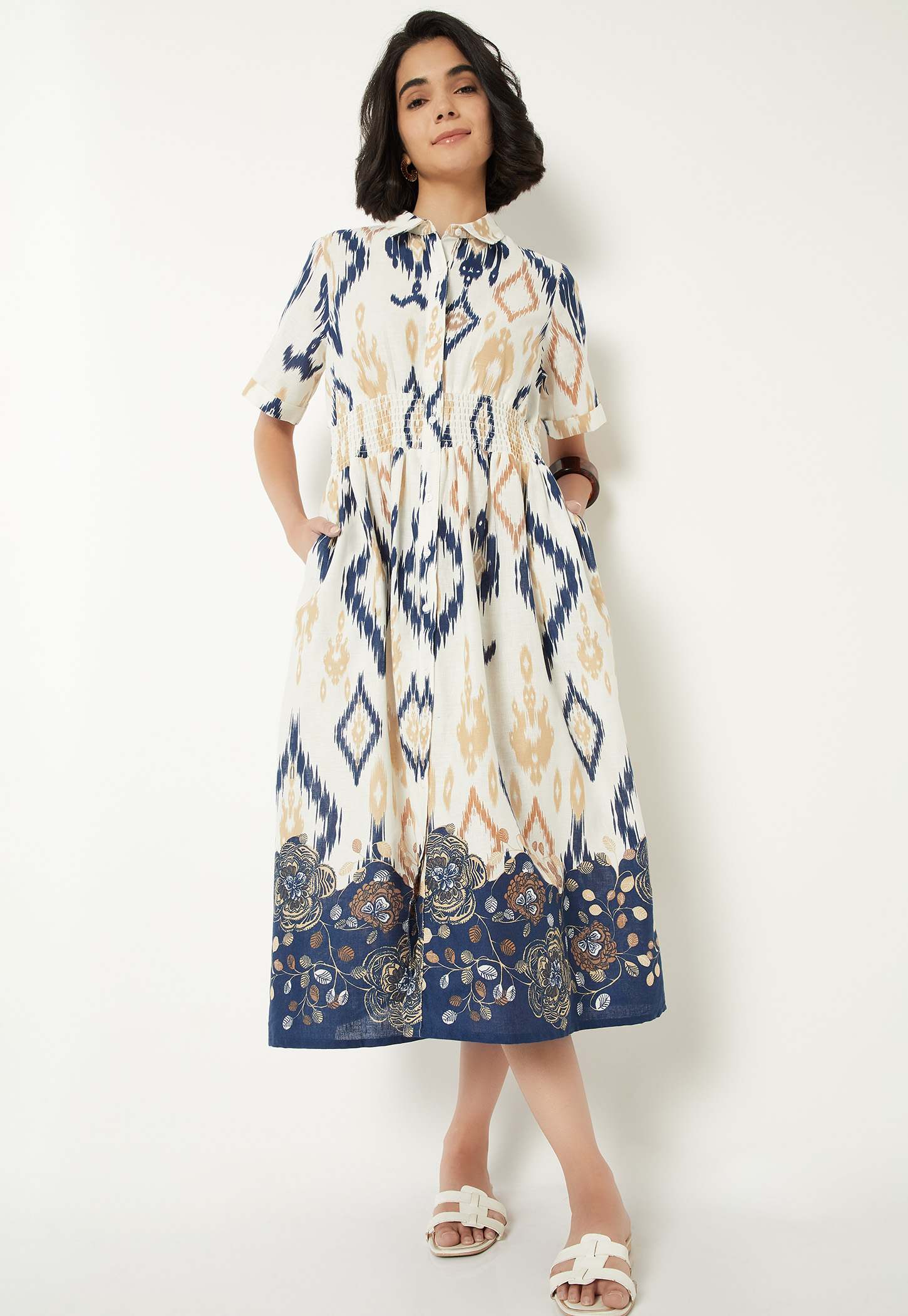Women Printed Smocked Shirt Dress-picture-24