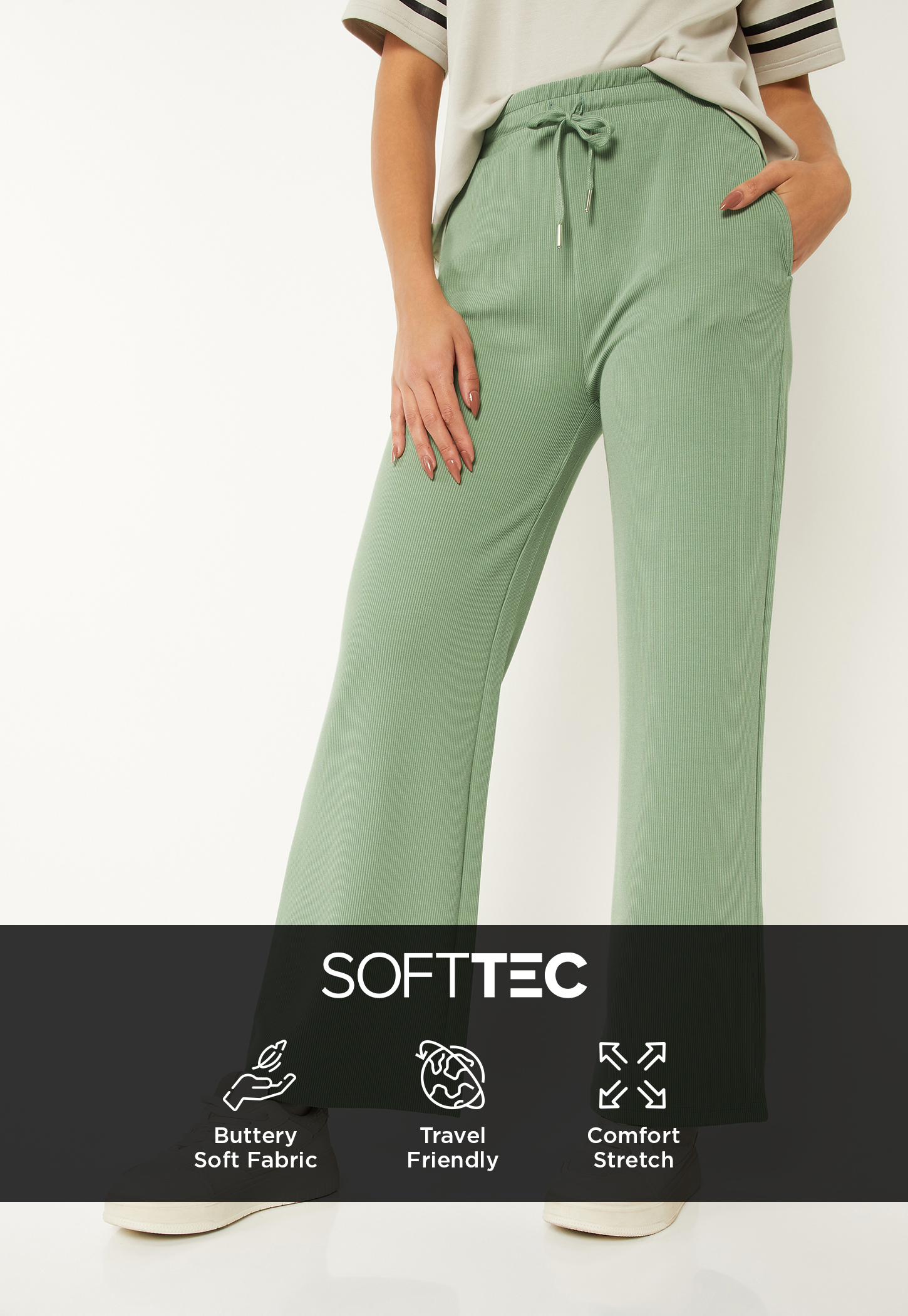 Women Solid Wide Leg Sports Track Pants-image-24