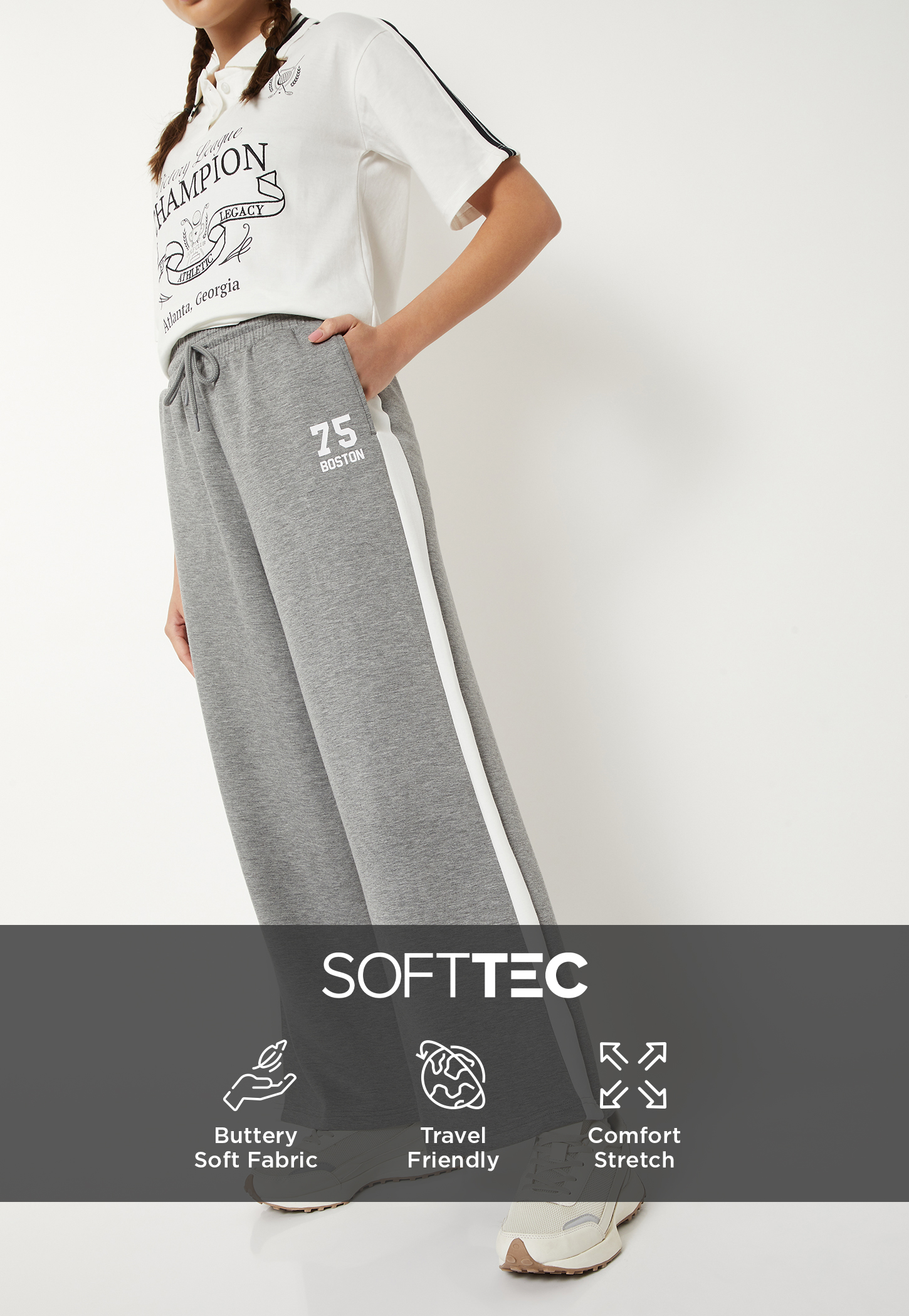 Women Side Taped Butter Soft Wide Leg Sports Track Pants-image-20