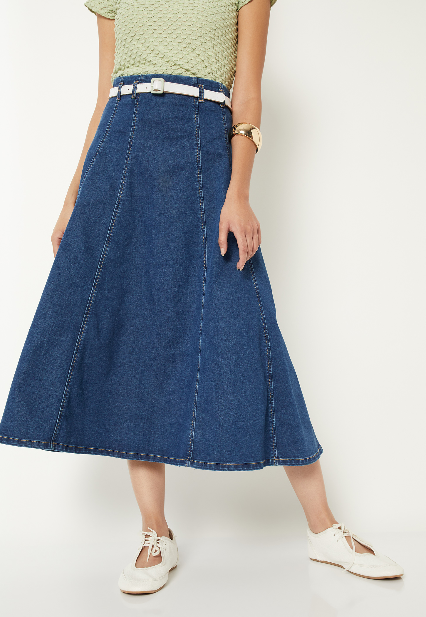 Women Solid Denim Skirt-image-13