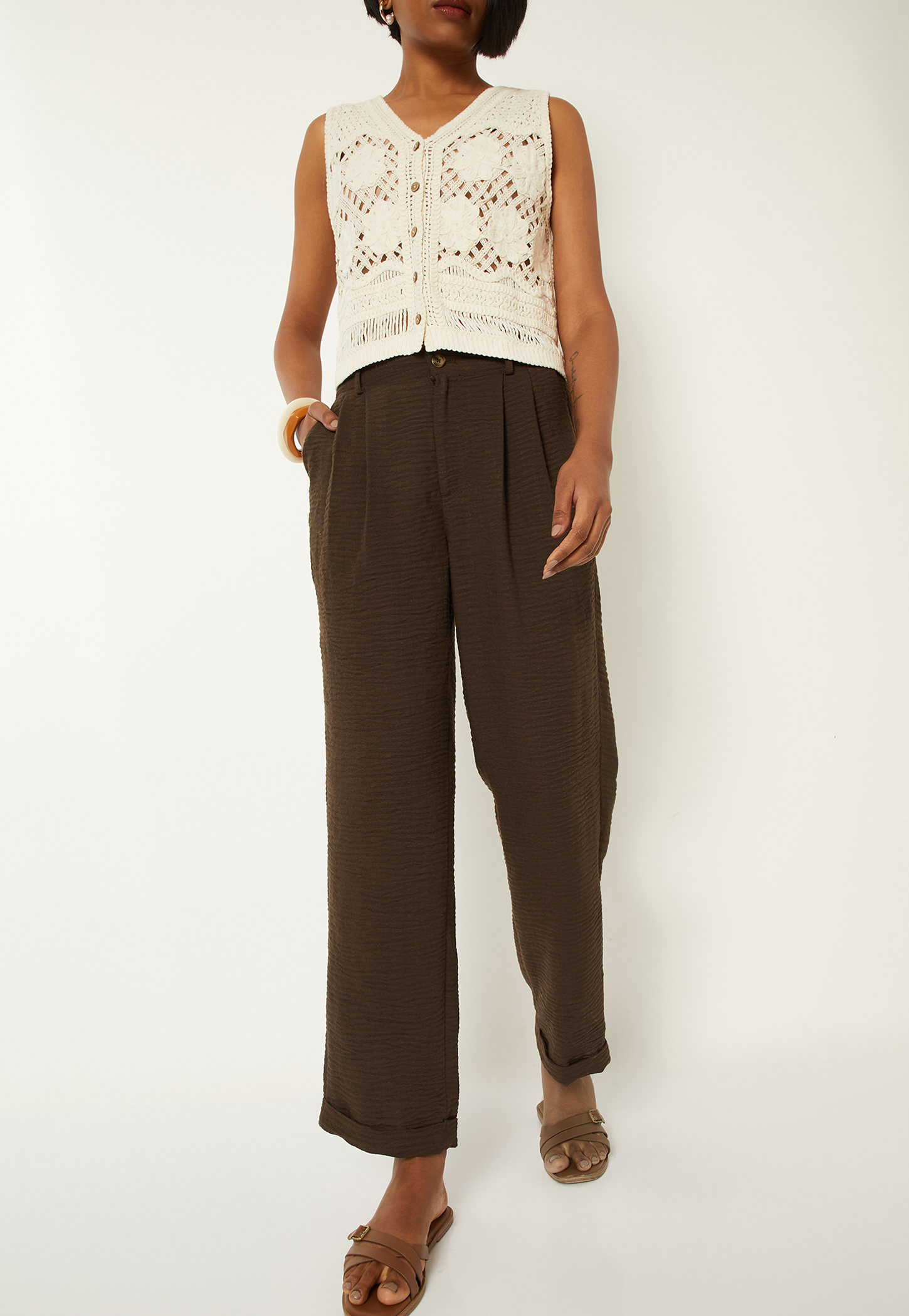 Women Textured Front Pleated Trousers-picture-26