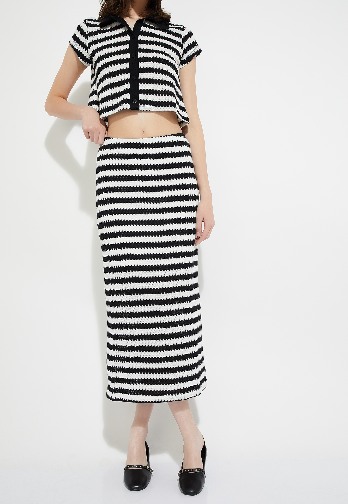 URB_N Women Knit Striped Pencil Maxi Skirt