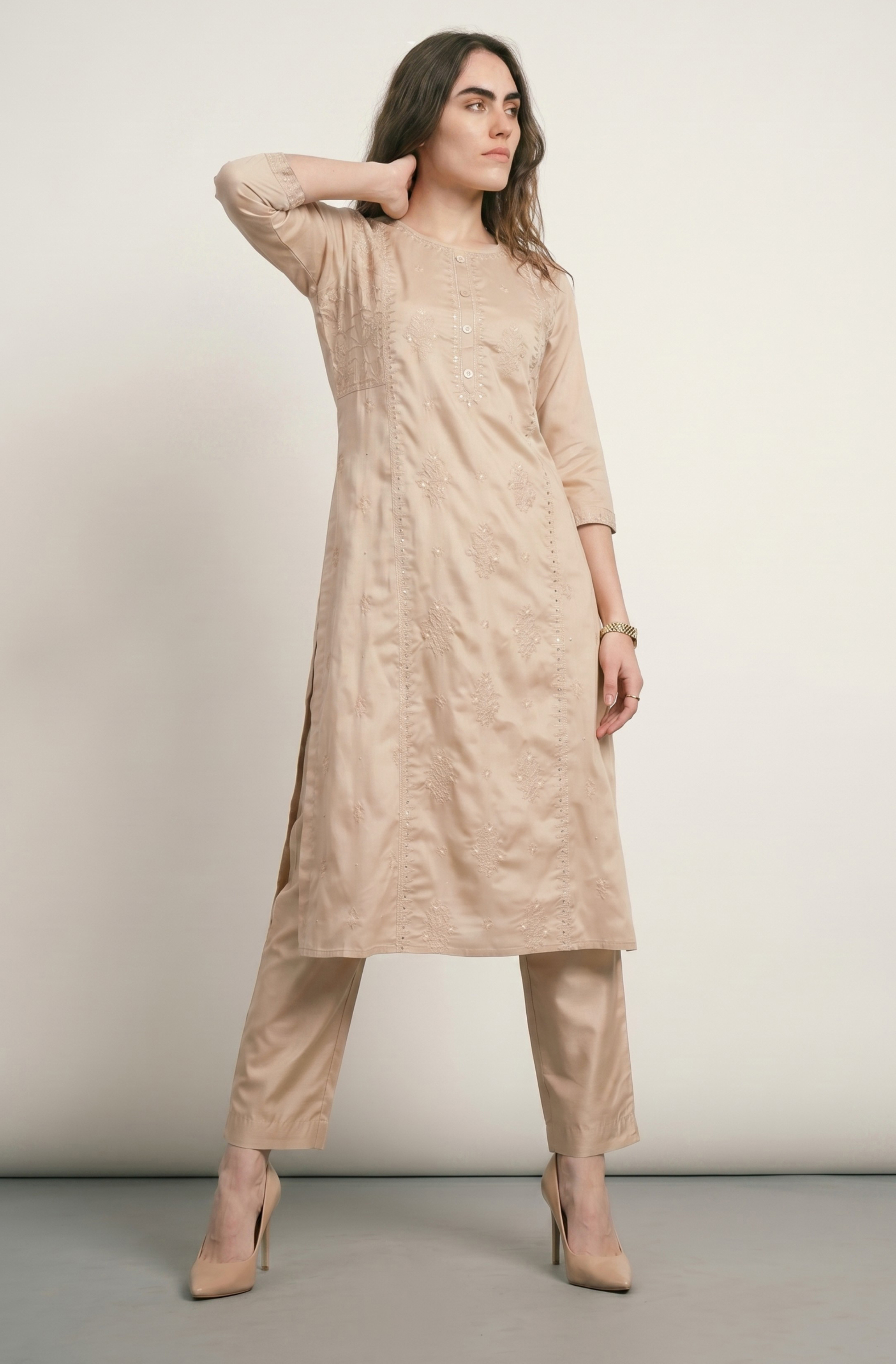 Women Sequins Straight Kurta-image-20