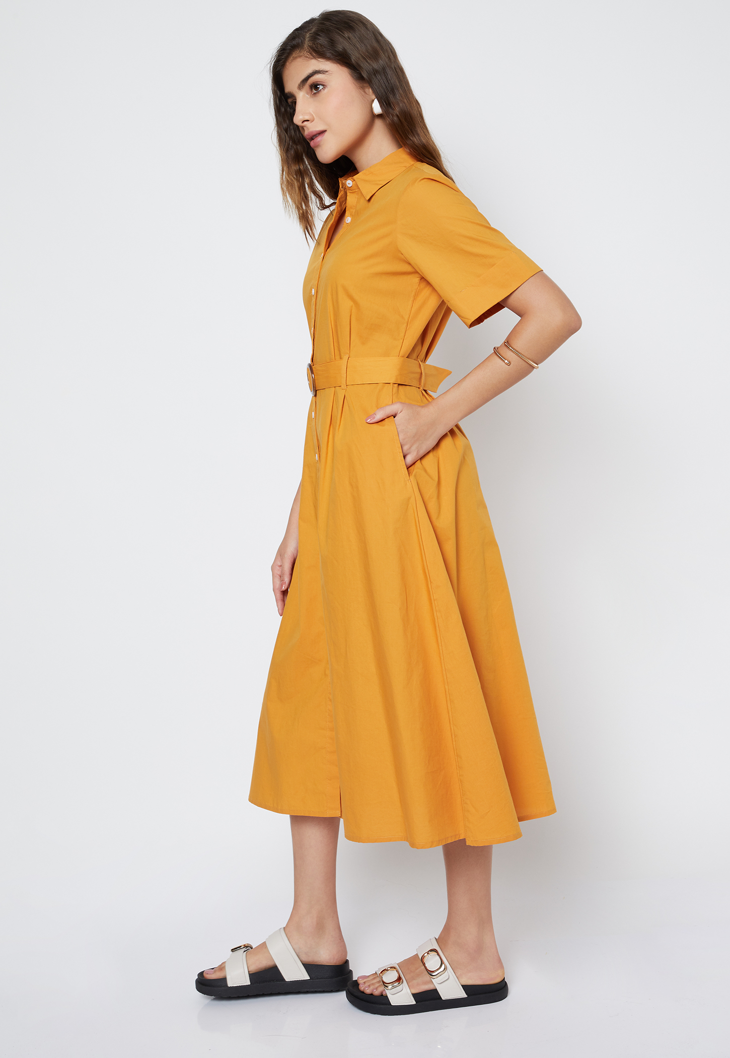 Women Solid Shirt Midi Dress-picture-54
