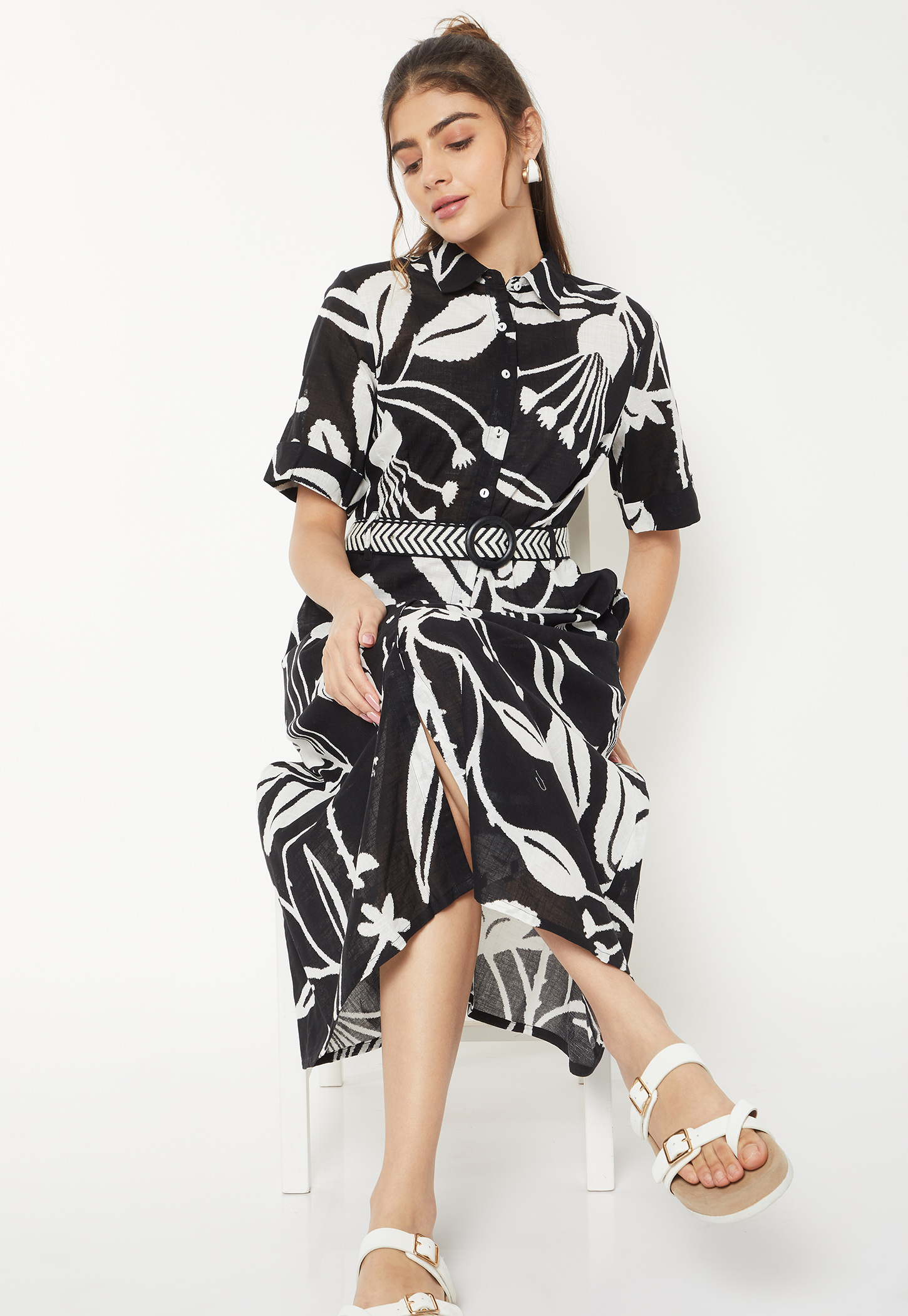 Women Printed Shirt Dress with Belt-picture-27