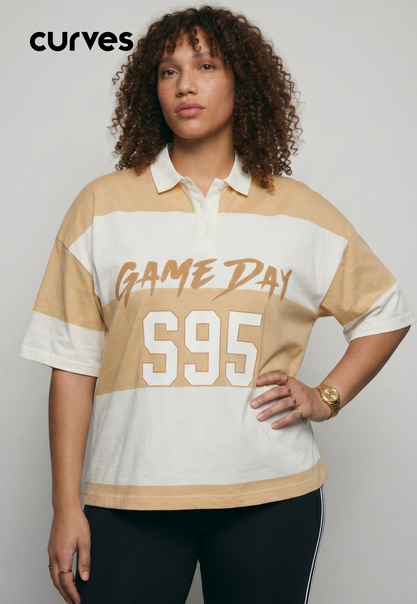 Women Striped Oversized Polo T-shirt-picture-32