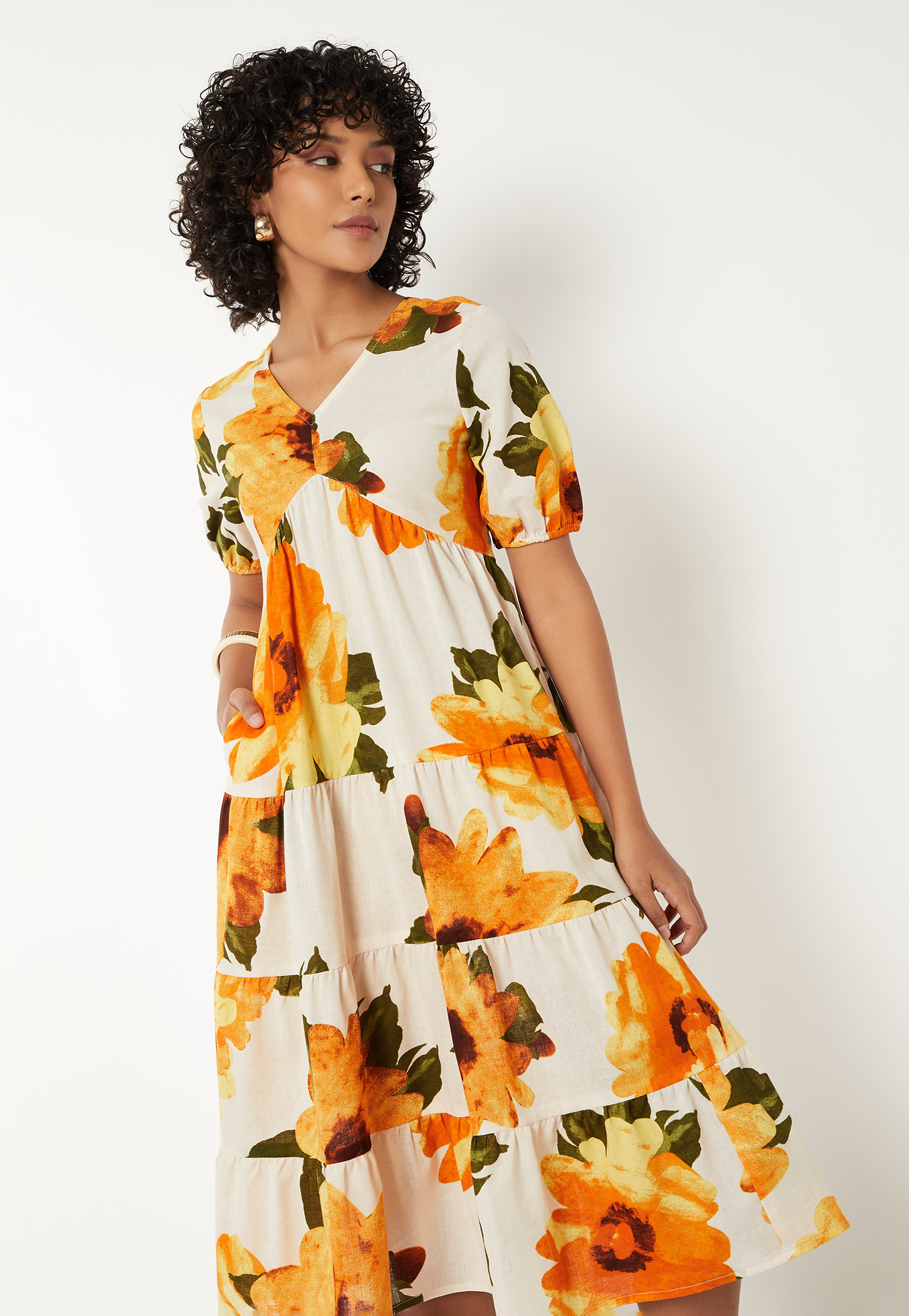 Women Floral Print Tiered Midi Dress-picture-44