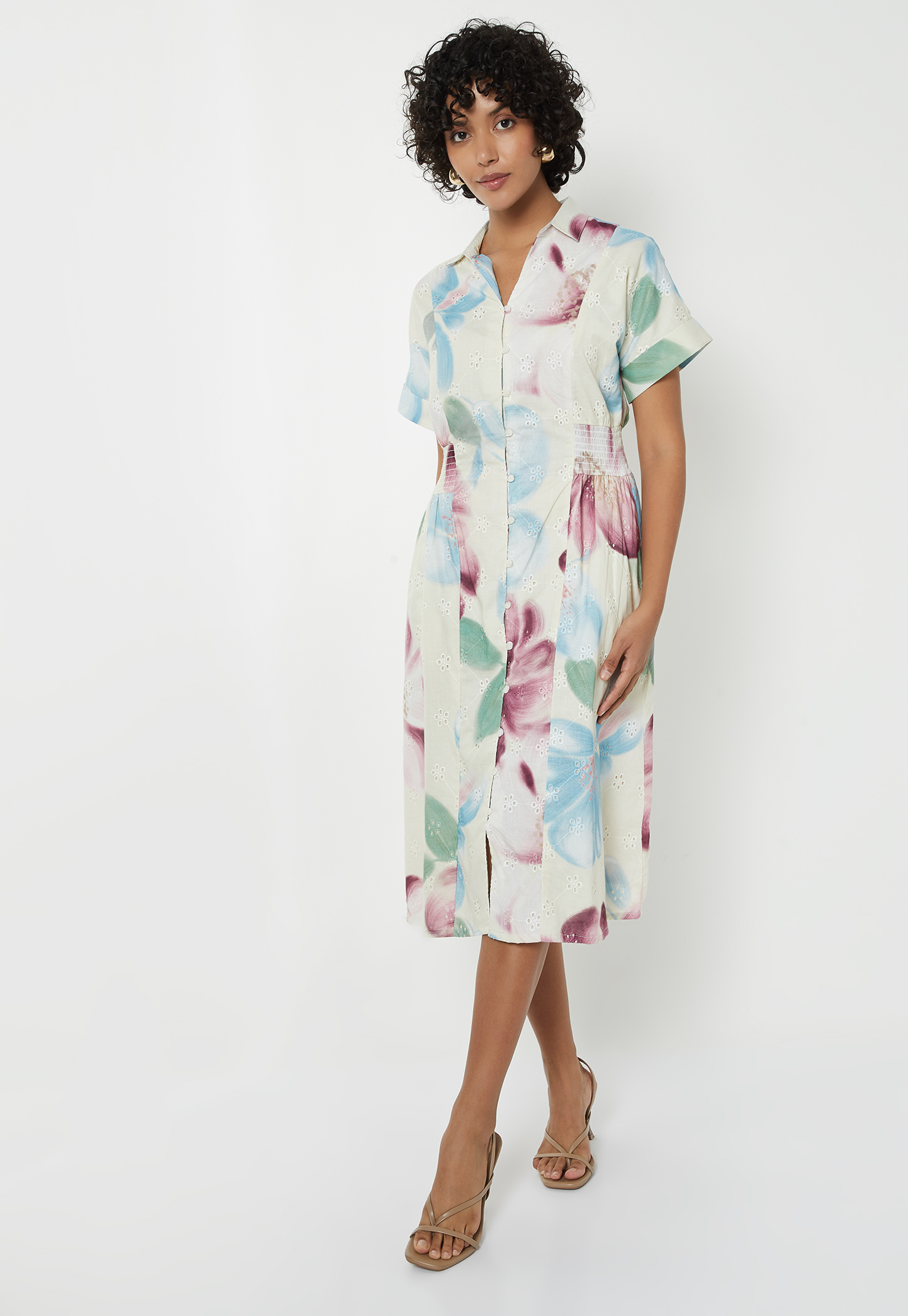 Printed A-line Midi Dress-image-11