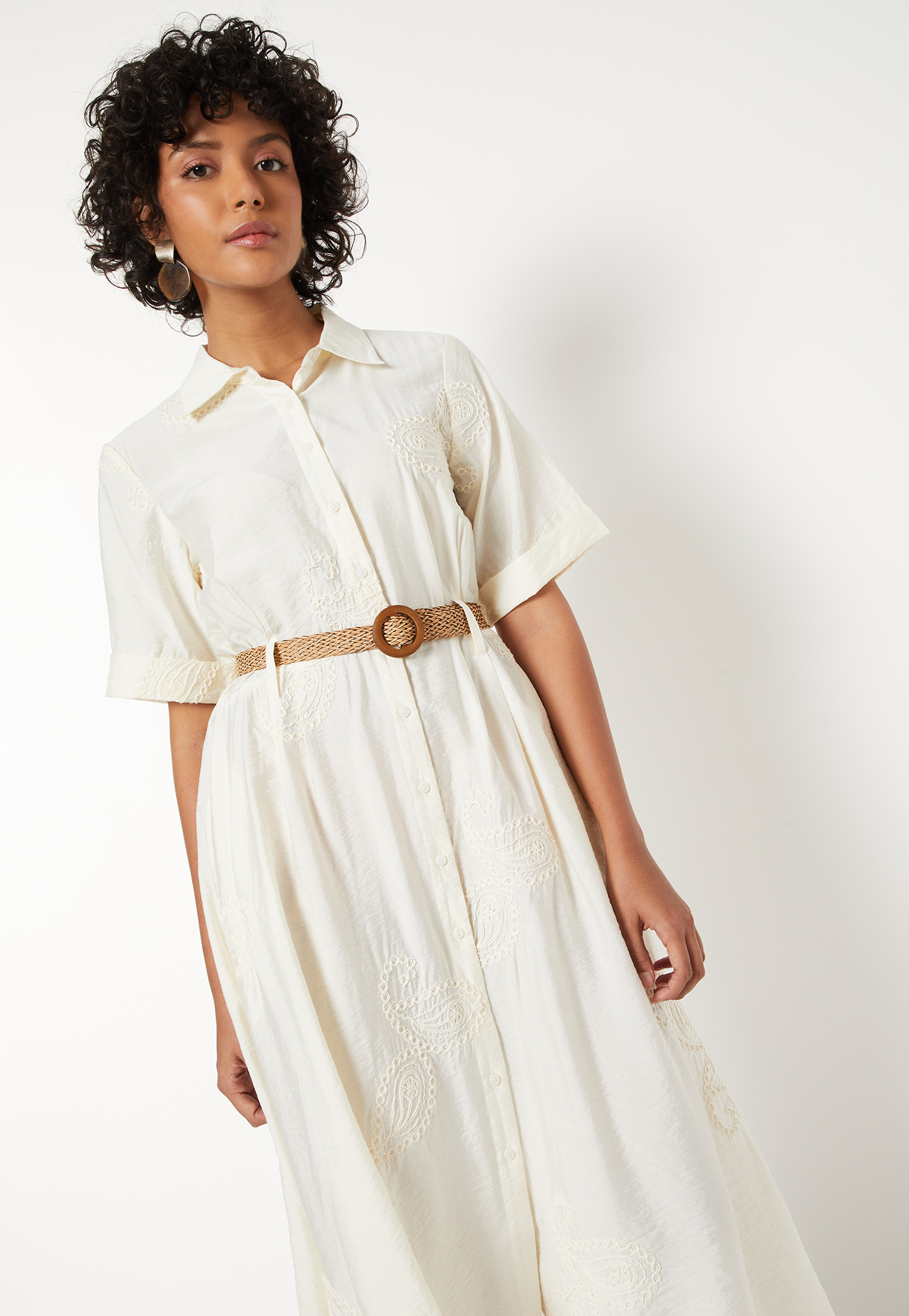 Women Embroidered Shirt Dress with Belt-picture-37