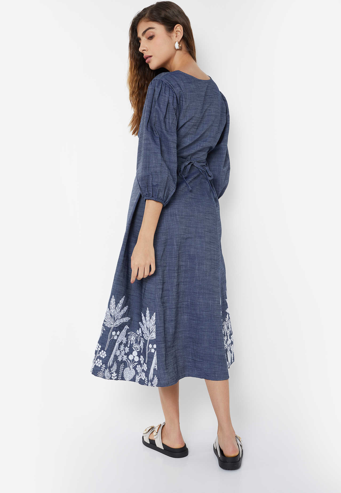 slim fit dress slacks Floral Printed Long Dress: Modern Indian Gown by Raas USA L / Multi