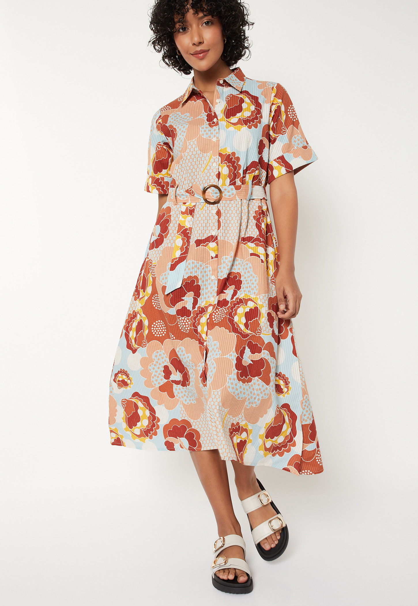 Women Floral Print Shirt Dress with Belt-picture-13