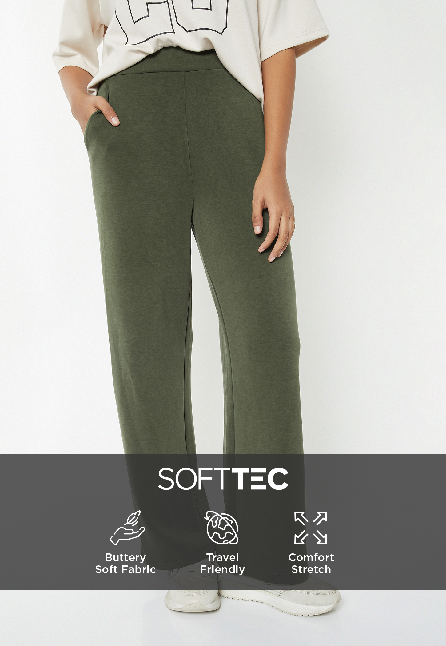 Women Solid Wide Leg Track Pants-picture-33