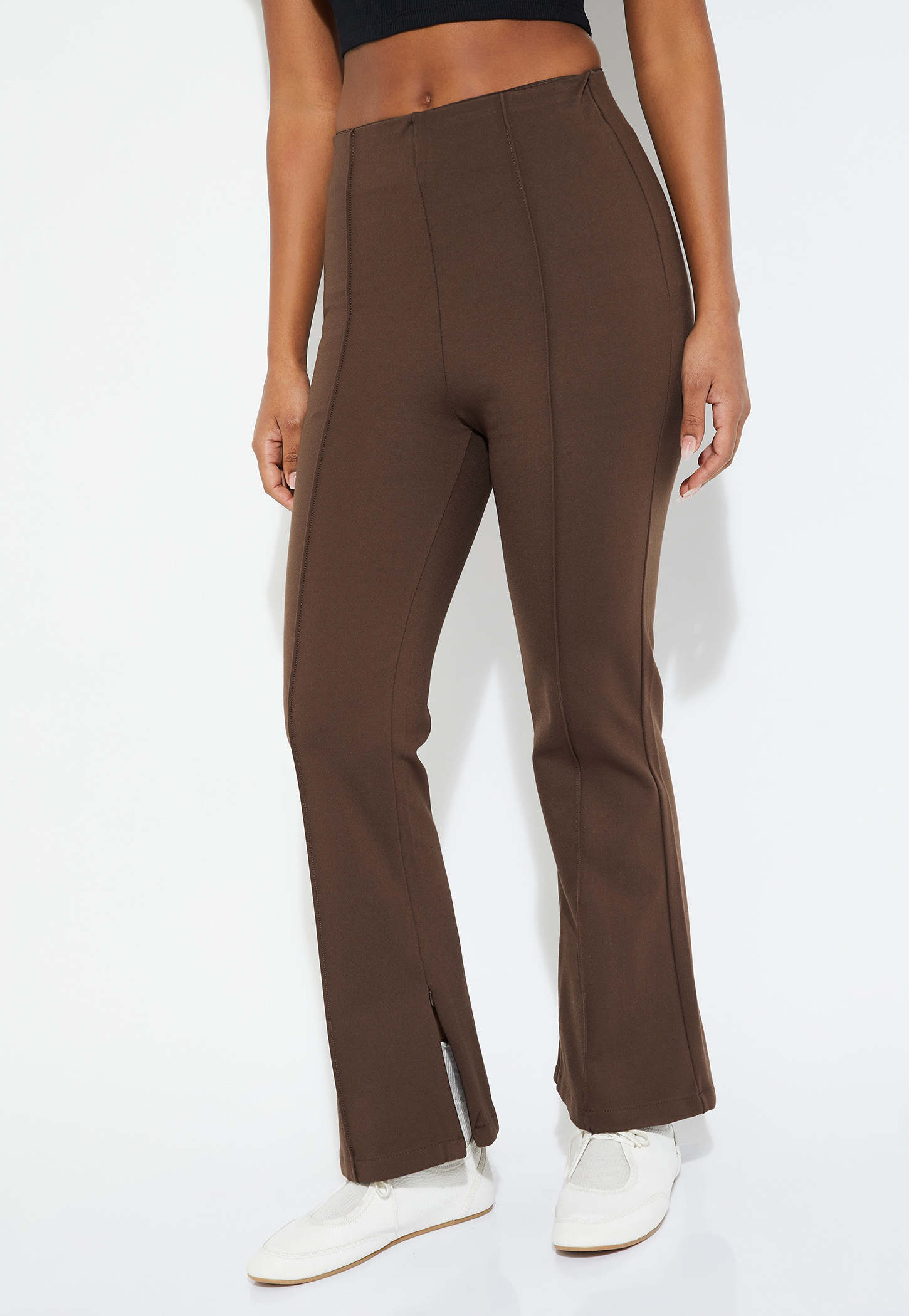 Women Solid Kick Flare Trousers-picture-15