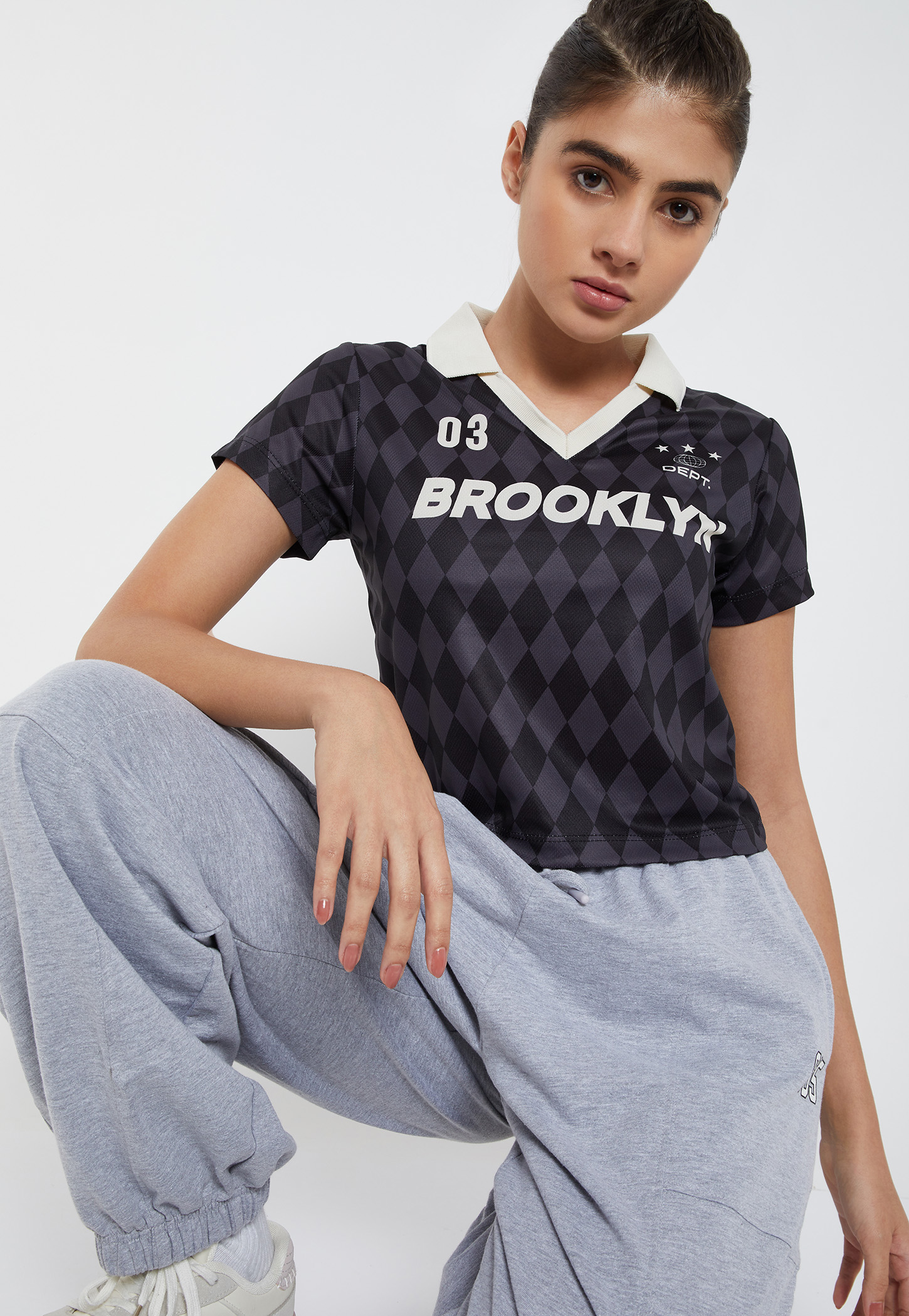 Women Checked Johnny Collar T-shirt-picture-47