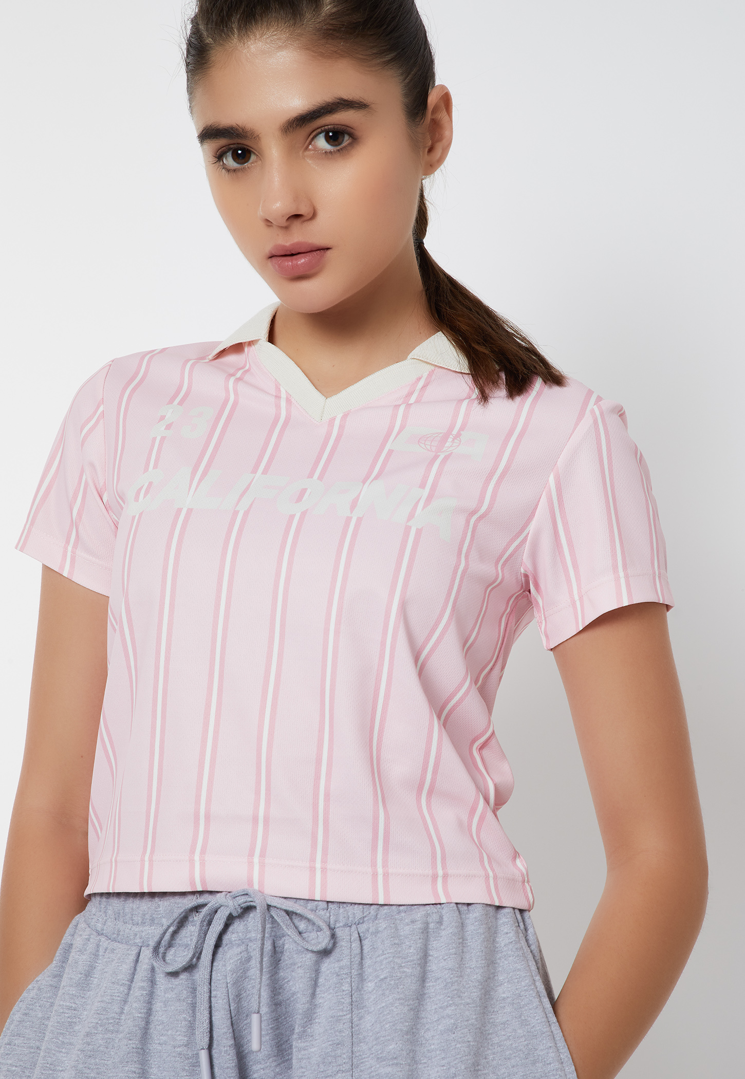 Women Striped Johnny Collar T-shirt-picture-53